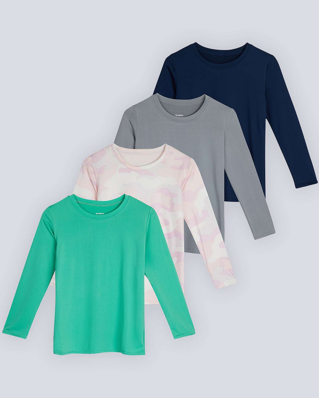 4 Pack: Girls Dry-Fit Long Sleeve Active Crew Neck T-Shirt