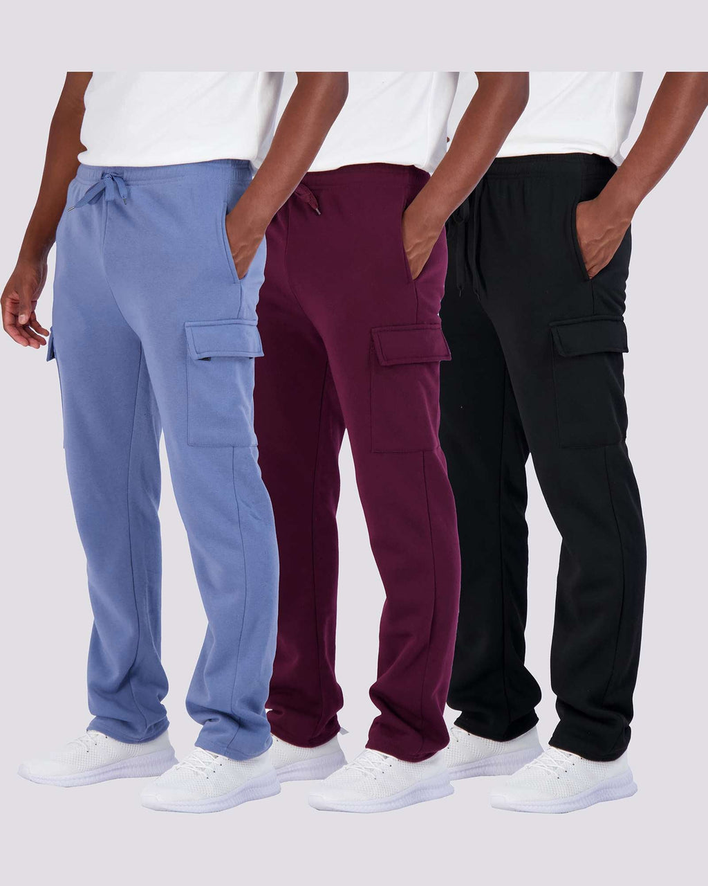 3 Pack: Mens Fleece Cargo Open Bottom Sweatpants
