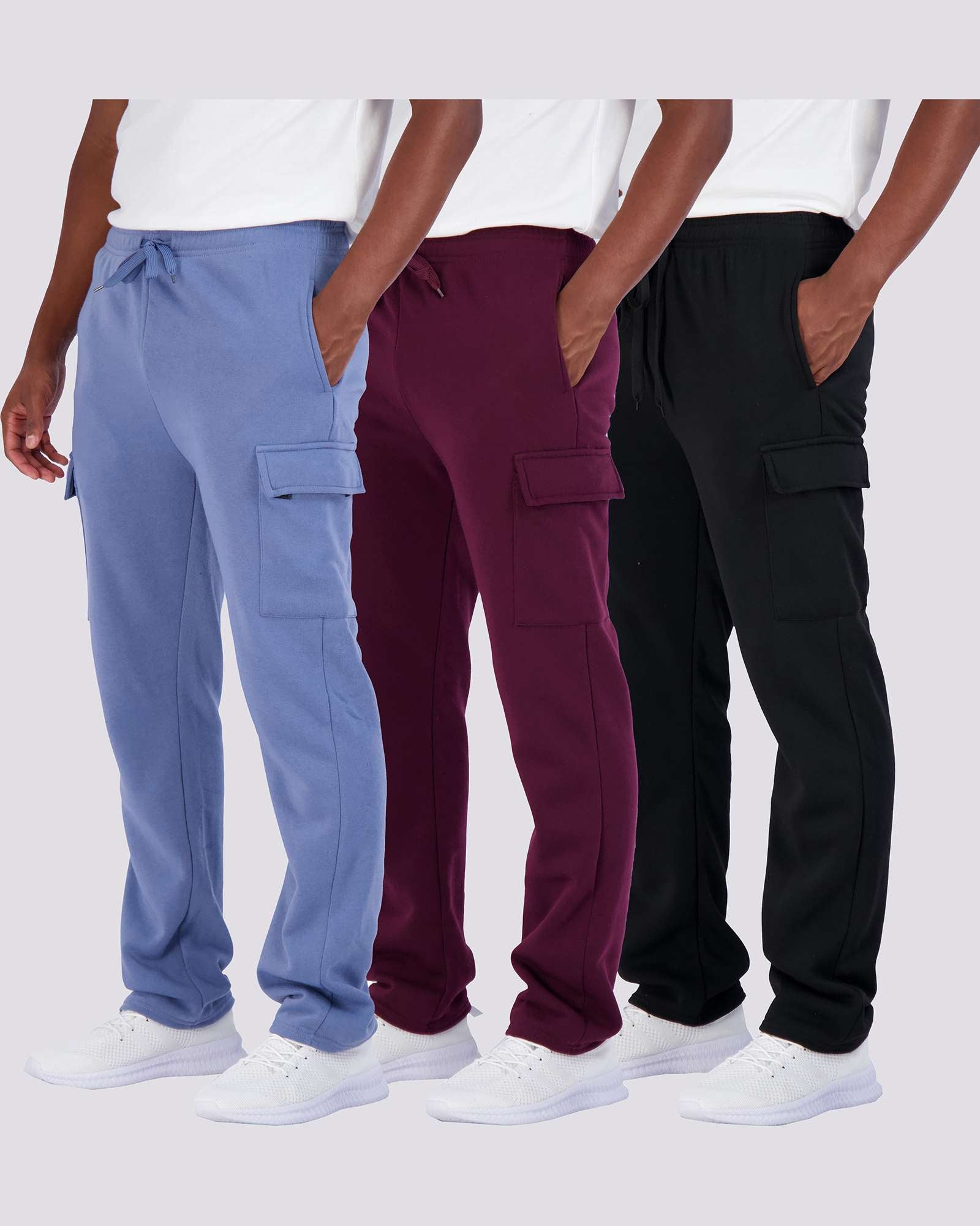 3 Pack: Mens Fleece Cargo Open Bottom Sweatpants