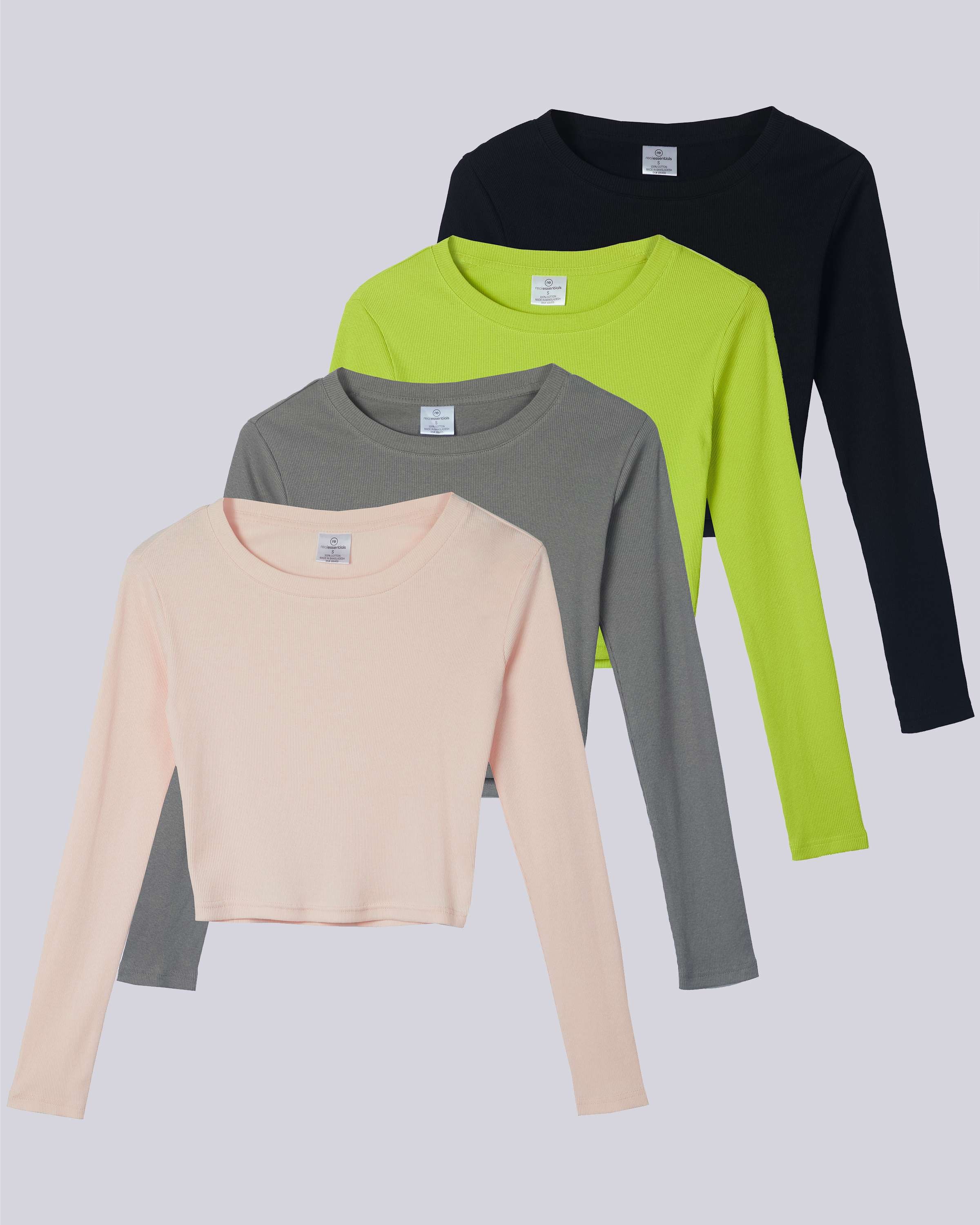 4 Pack: Women's Long Sleeve Ribbed Knit Crop Top (Available in Plus Size)