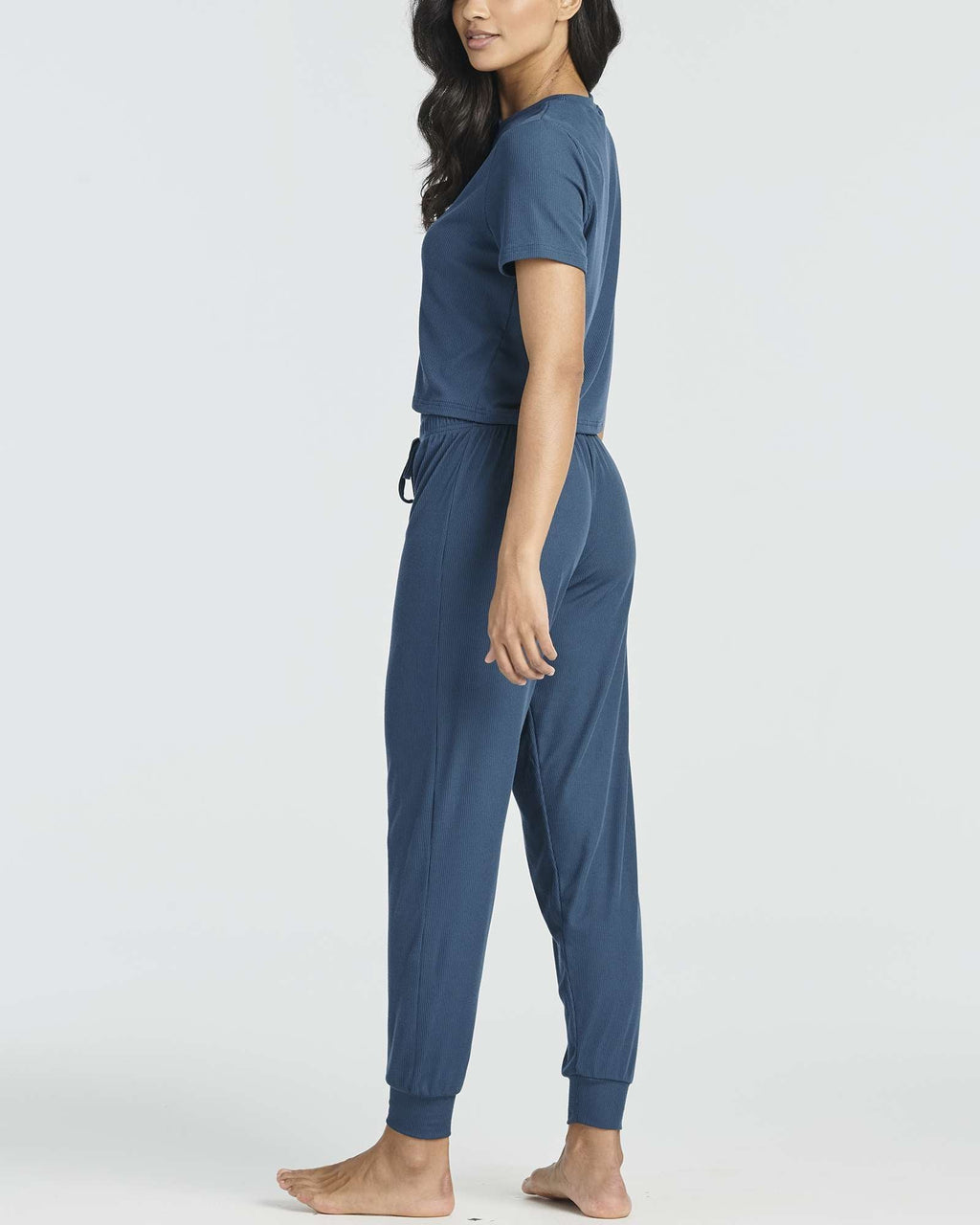 2 Pack: Women's Ribbed Knit Cropped Top with Jogger Sweatpants