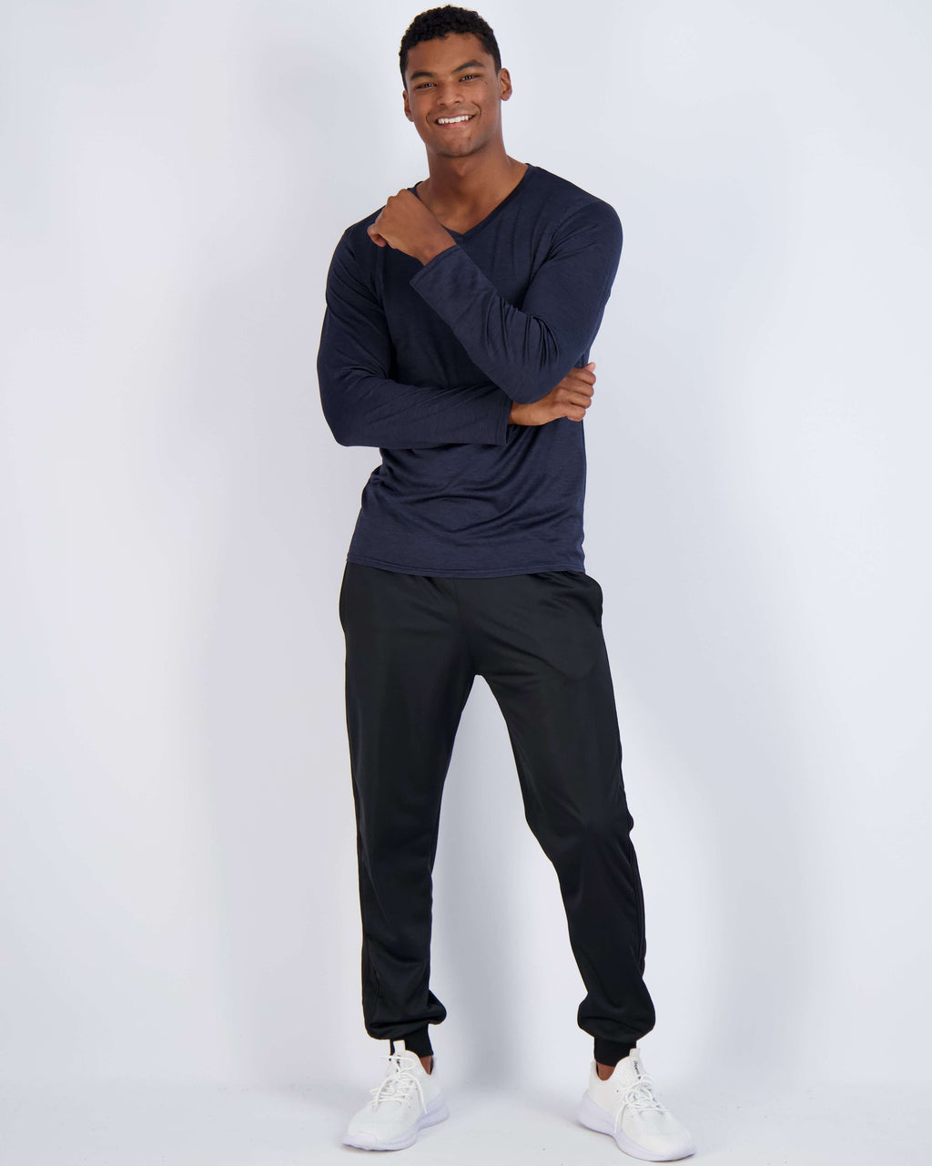 4 Pack: Mens V-Neck Long Sleeve Dry Fit T-Shirt