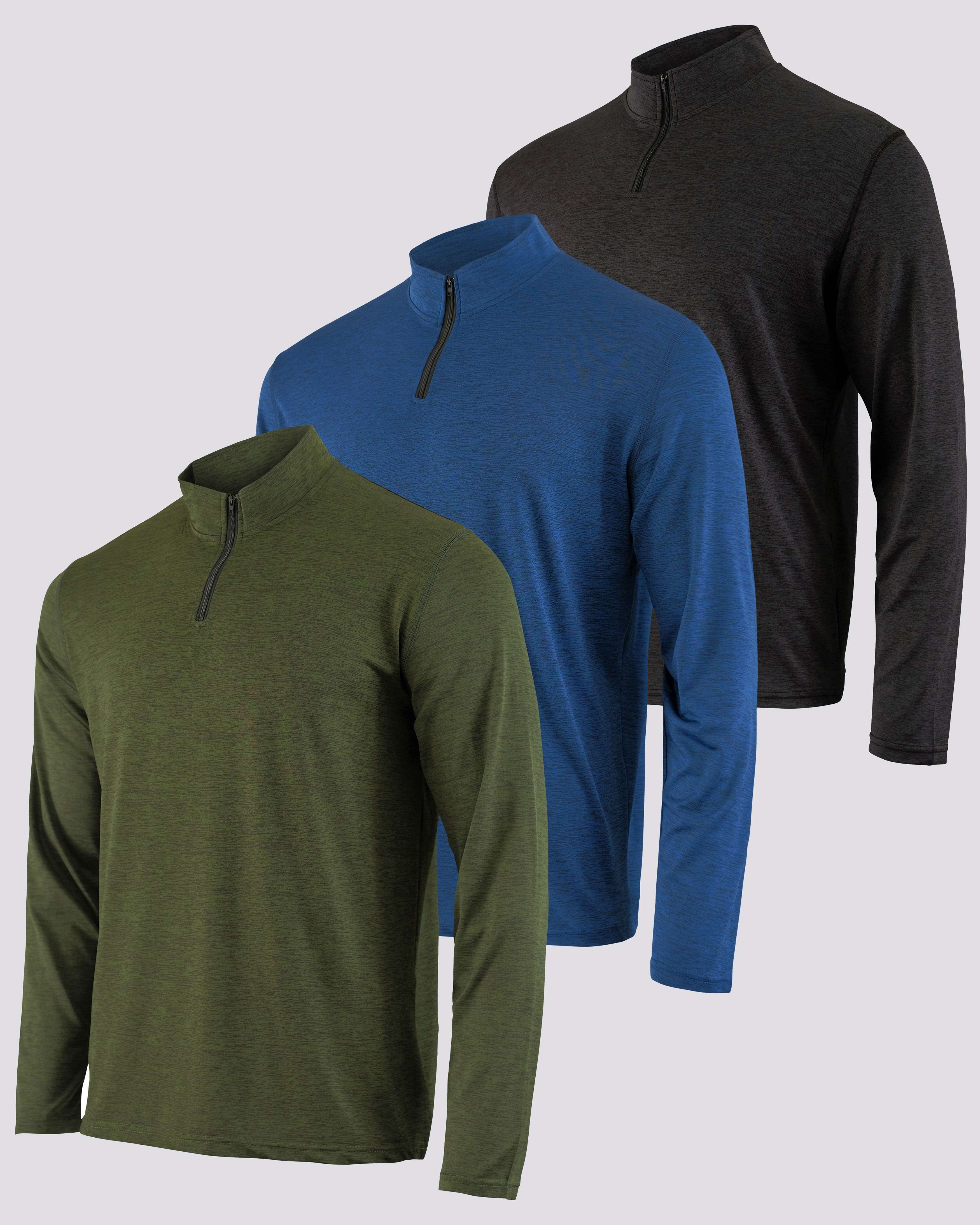 3 Pack: Mens Active Dry-Fit Quarter Zip Pullover (Available in Big & Tall)