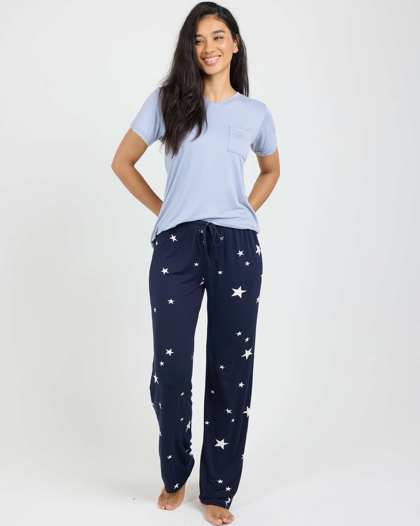 2 Pack: Women’s Pajama Set Super-Soft Short Sleeve V-Neck Top With Pants (Available in Plus Size)