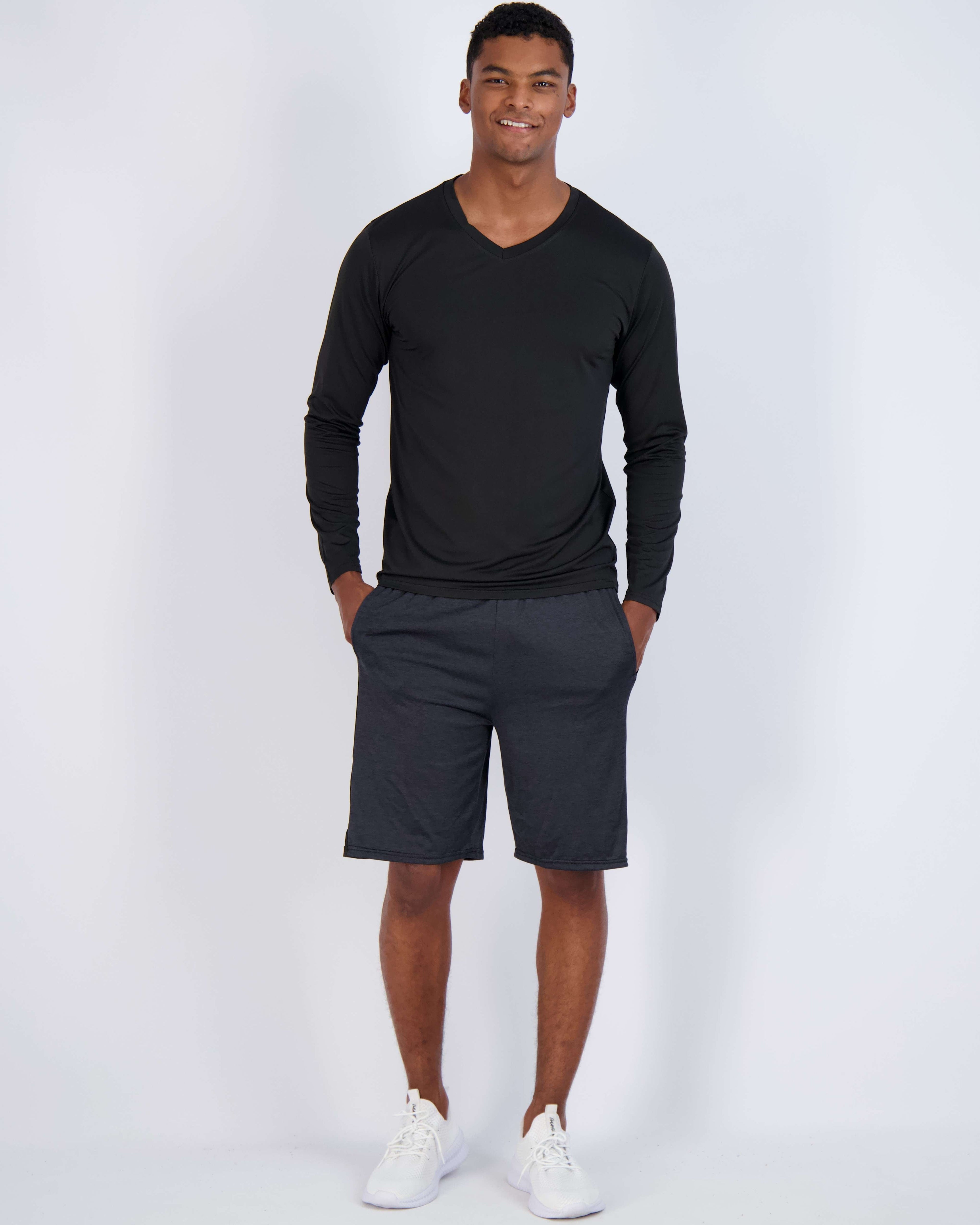 4 Pack: Mens V-Neck Long Sleeve Dry Fit T-Shirt