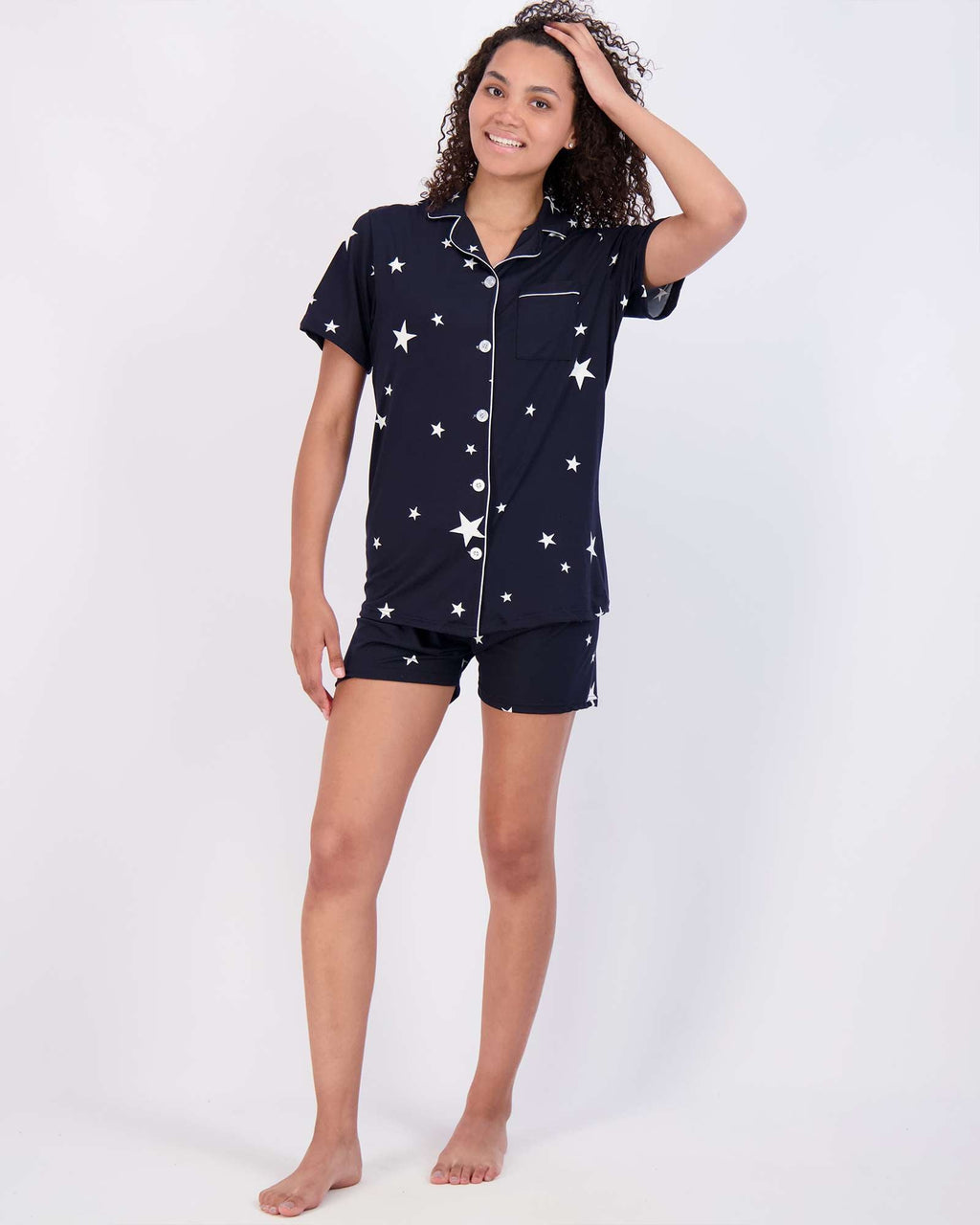 4 Piece: Womens Short Sleeve Button Down Pajama Set