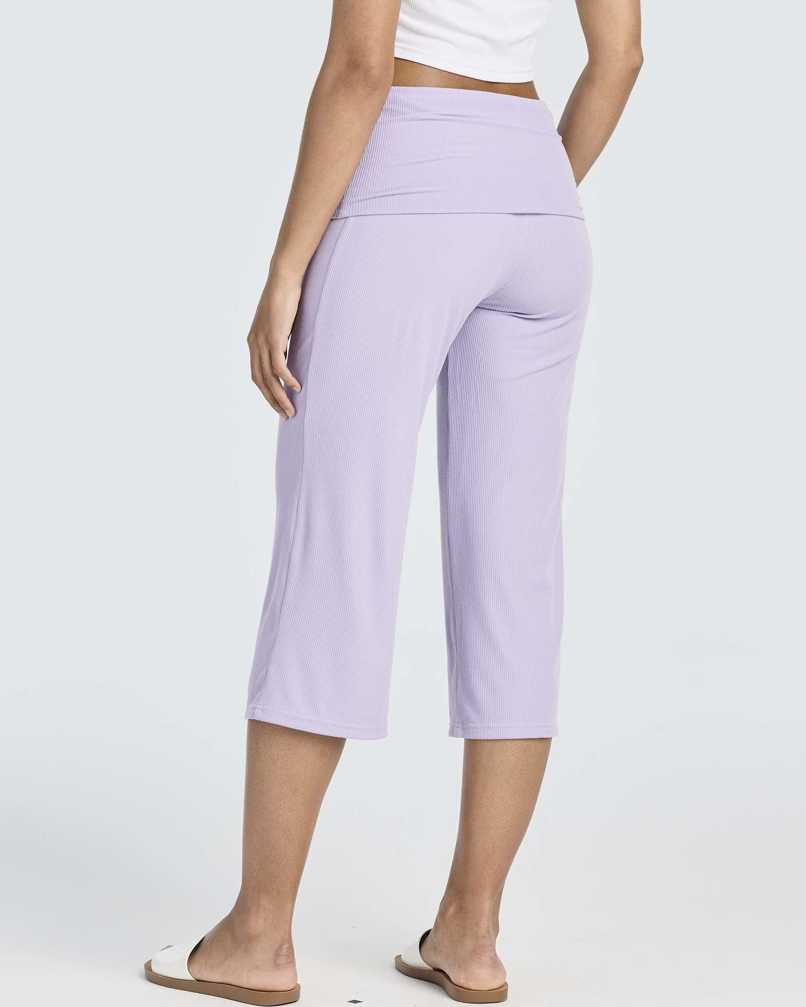 3 Pack: Women's Ribbed Foldover Wide Leg Capri Pants