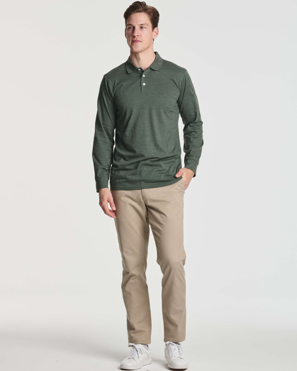 3 Pack: Men's Cotton Jersey Long-Sleeve Polo Shirt (Available in Big & Tall)