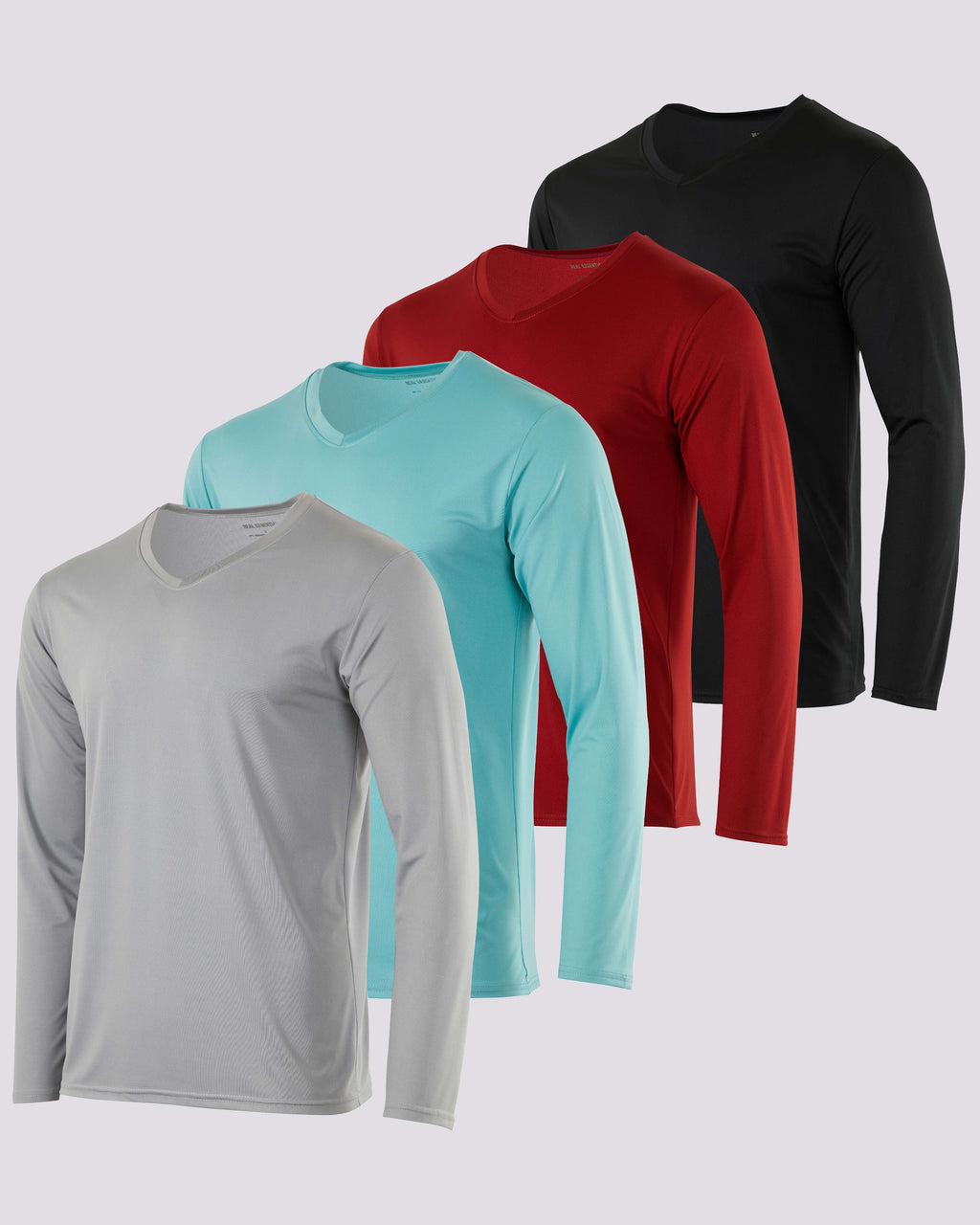 4 Pack: Mens V-Neck Long Sleeve Dry Fit T-Shirt