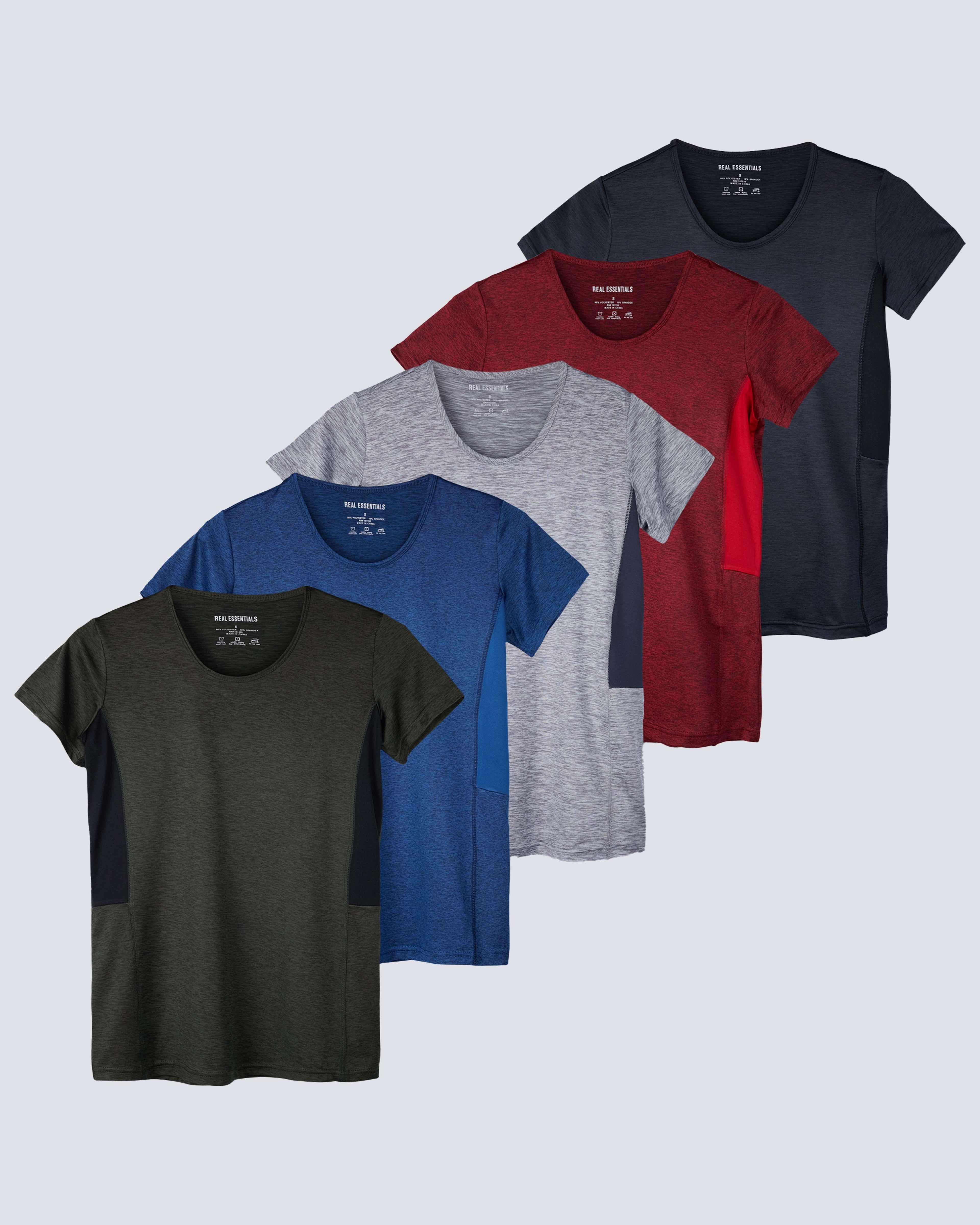 5 Pack: Womens Dry Fit Short-Sleeve Crew Neck Active T-Shirt