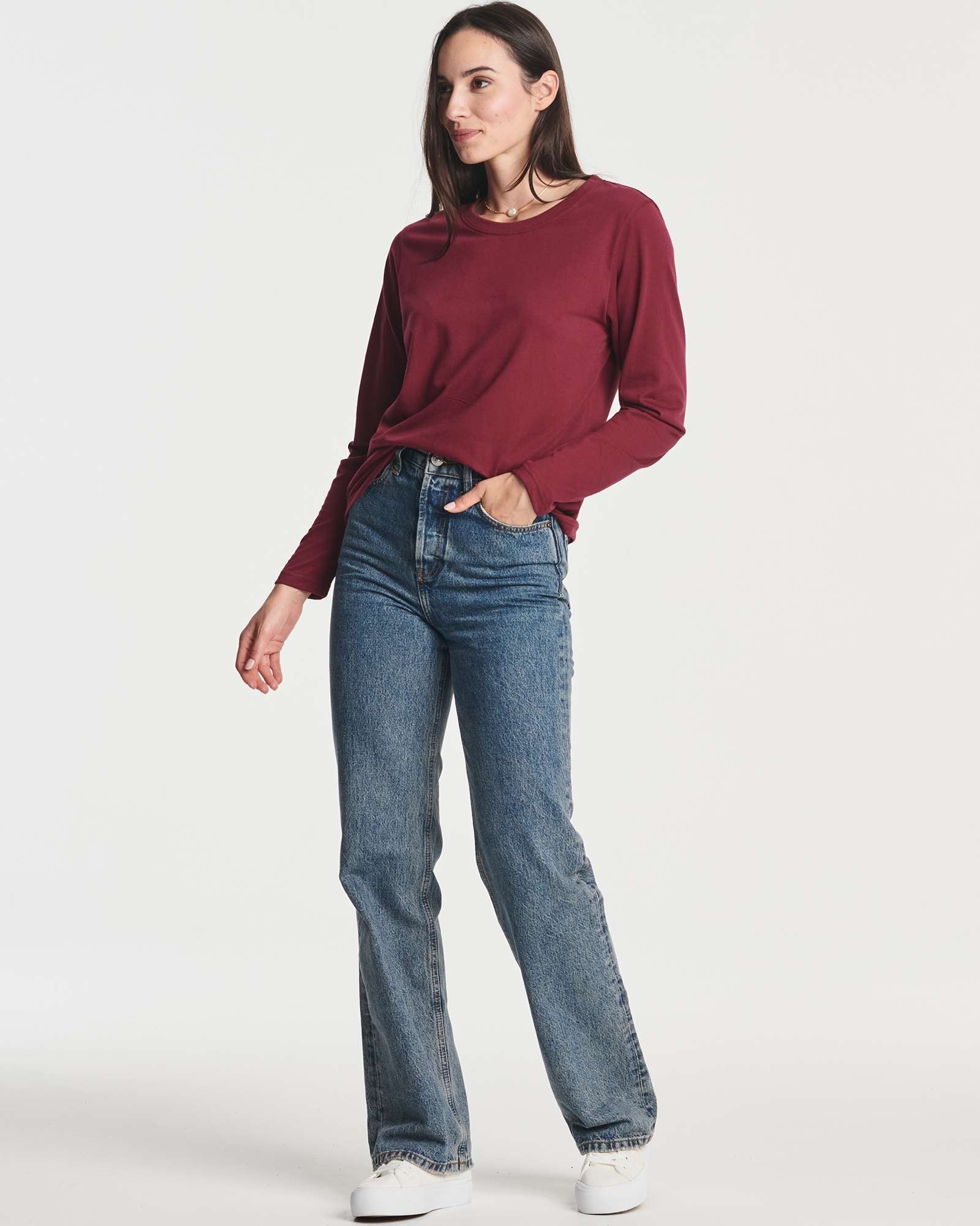 4 Pack: Women's Cotton Classic-Fit Long-Sleeve Crewneck T-Shirt (Available in Plus Size)