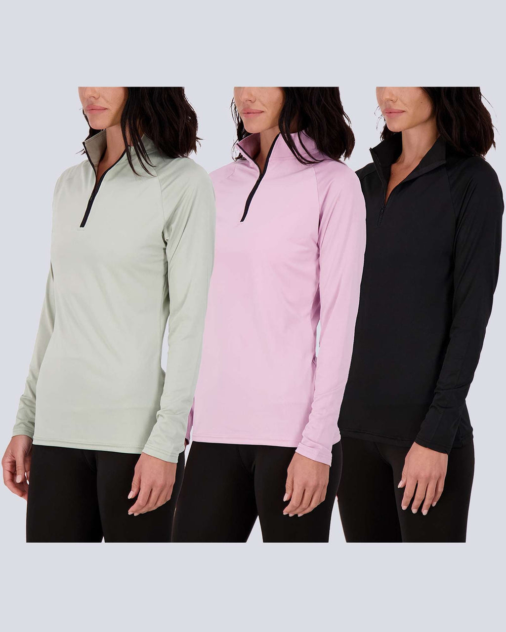 3 Pack: Womens Dry-Fit Active Long Sleeve Quarter Zip