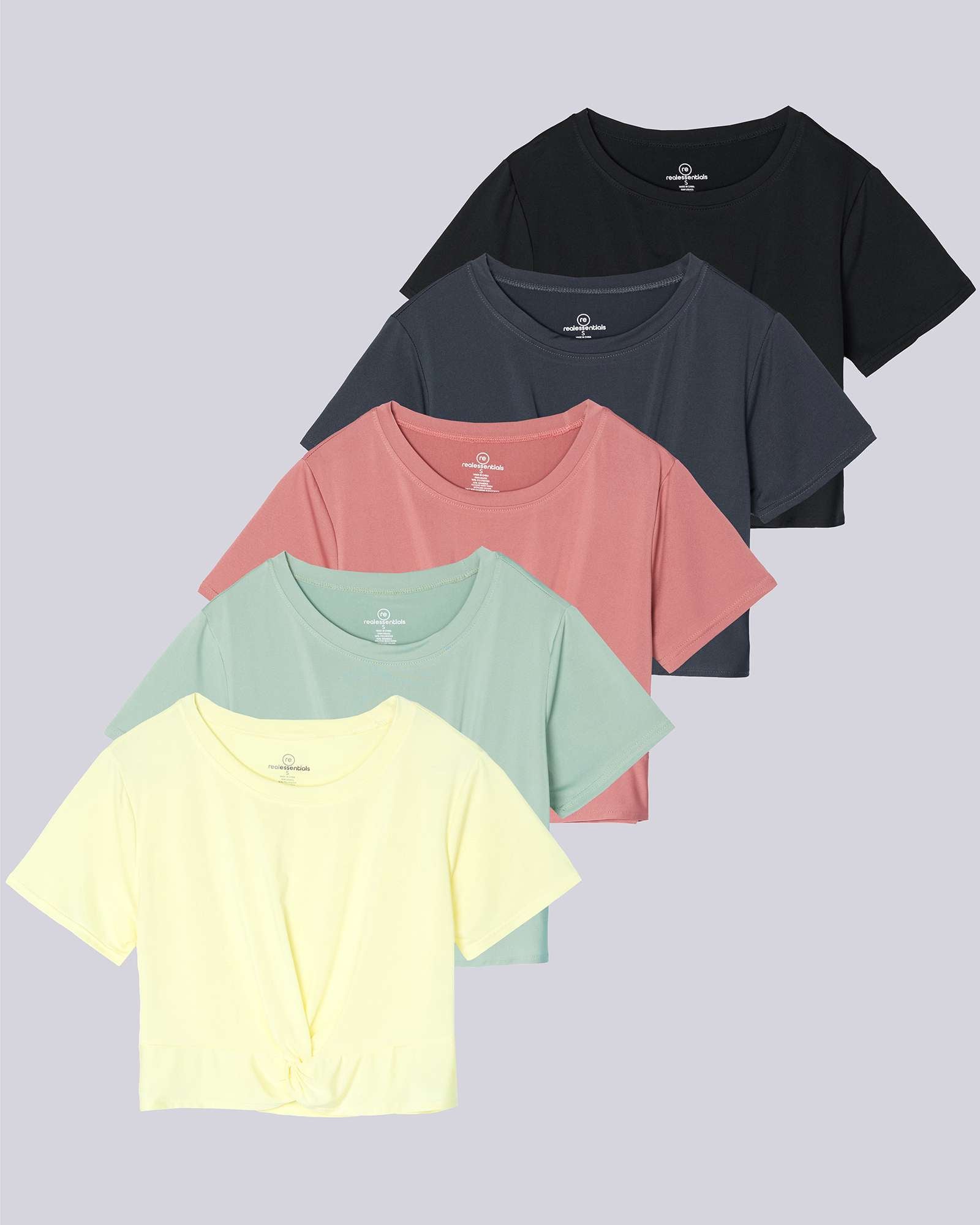 5 Pack: Women's Short Sleeve Twist Front Crop Top