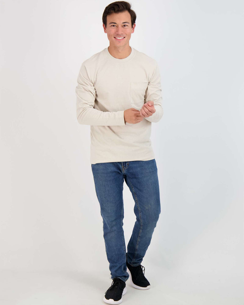 3 Pack: Mens Cotton Long Sleeve Crew Neck Pocket T-Shirt