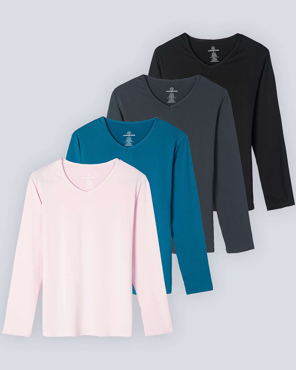 4 Pack: Women's Dry-Fit Long-Sleeve V-Neck Athletic Workout Shirt (Available in Plus Size)