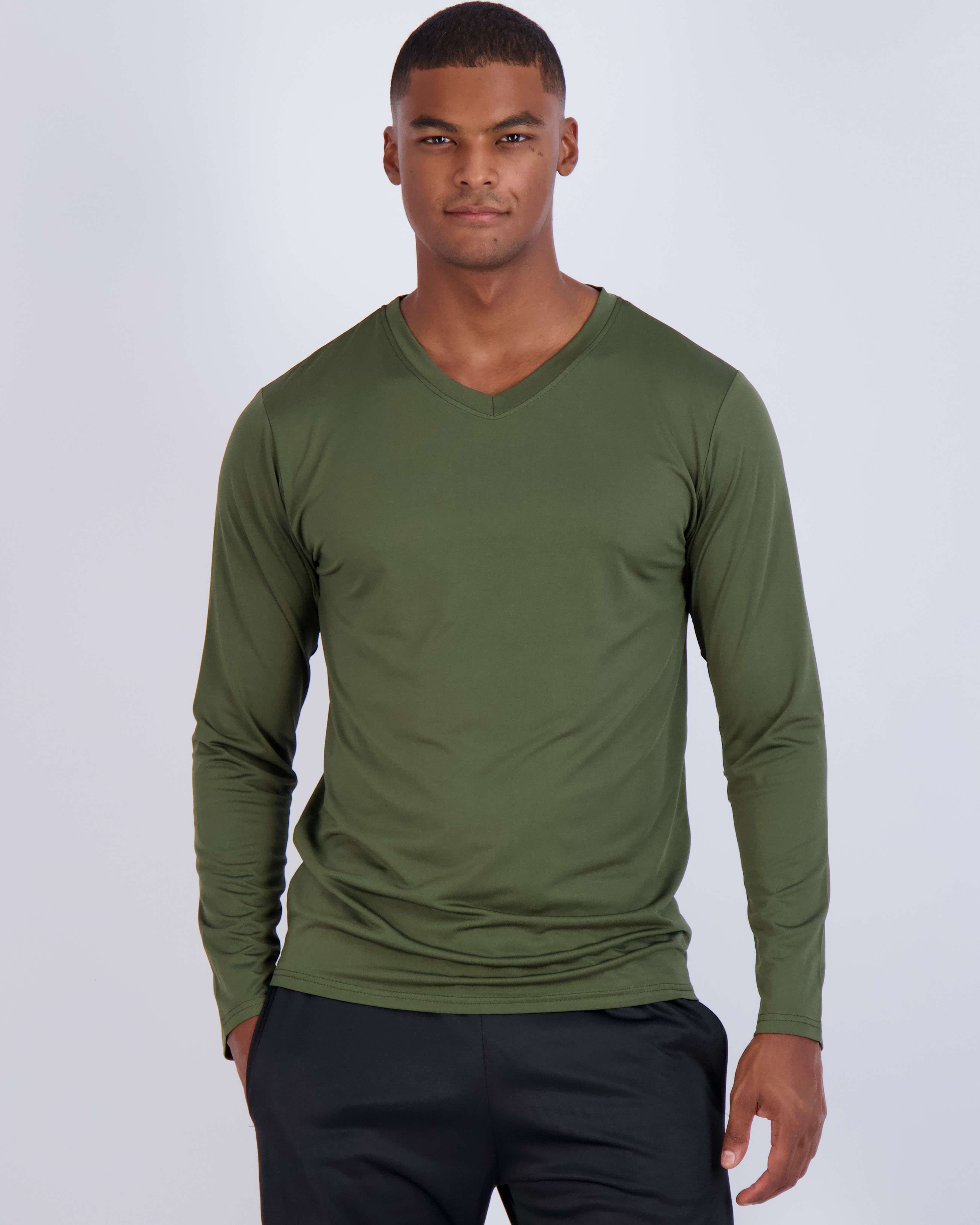 4 Pack: Mens V-Neck Long Sleeve Dry Fit T-Shirt