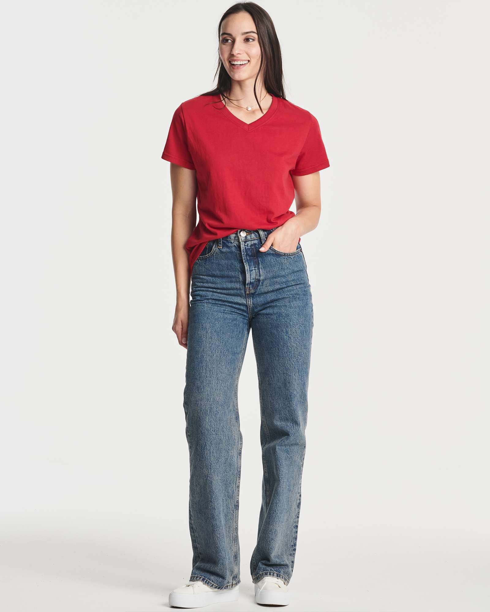 4 Pack: Women's Short-Sleeve V-Neck T-Shirt (Available in Plus Size)