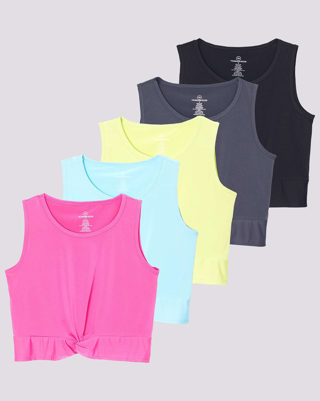 5 Pack: Women's Dry-Fit Twist Front Sleeveless Crop Top