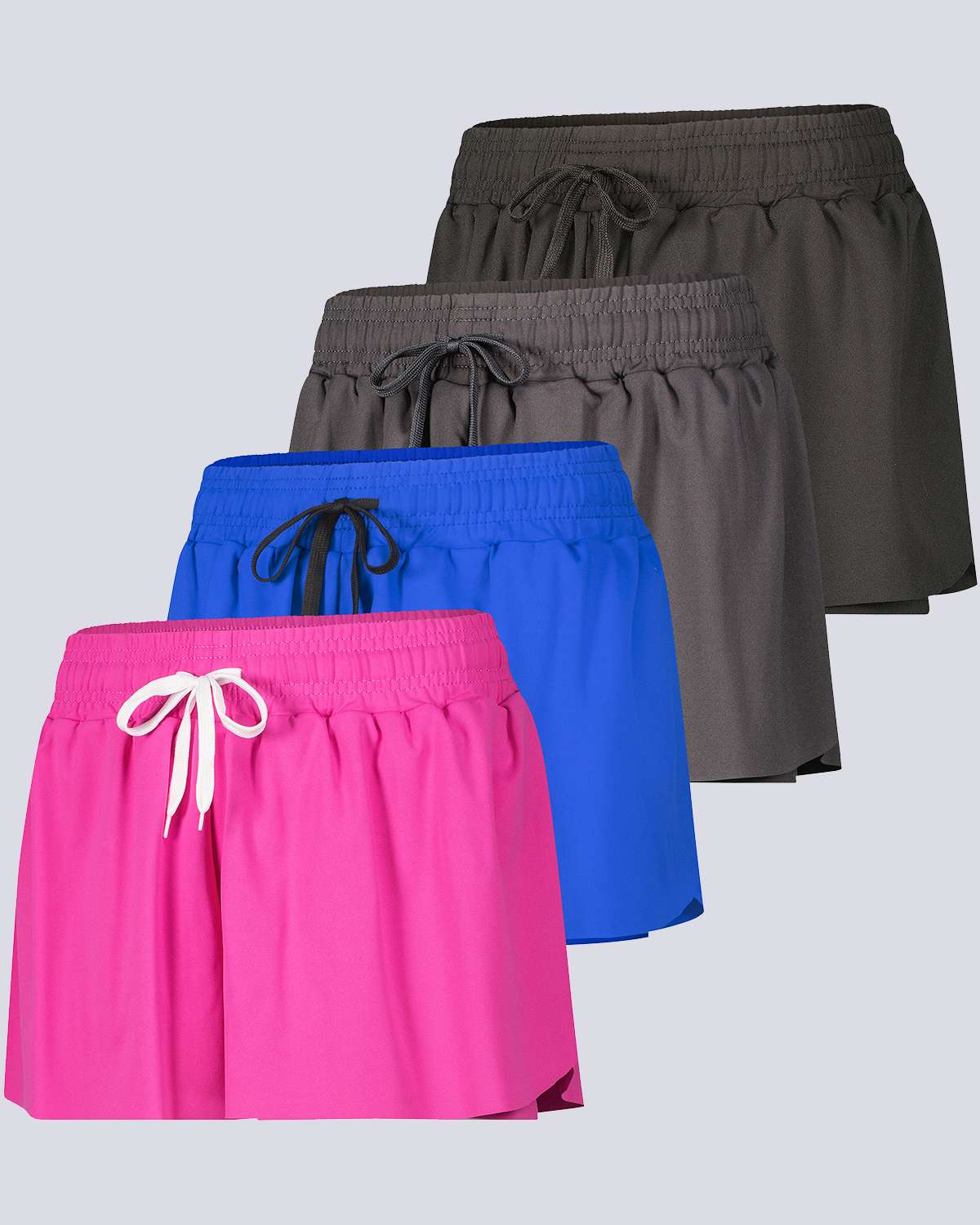 4 Pack: Womens Flowy Dry Fit Running Short - Gym Yoga Workout Summer Shorts (Available In Plus Size)