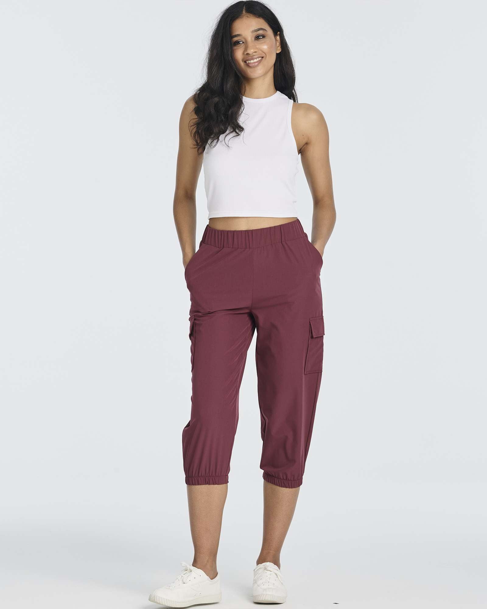 3 Pack: Women's Woven Cargo Capri Jogger Pants