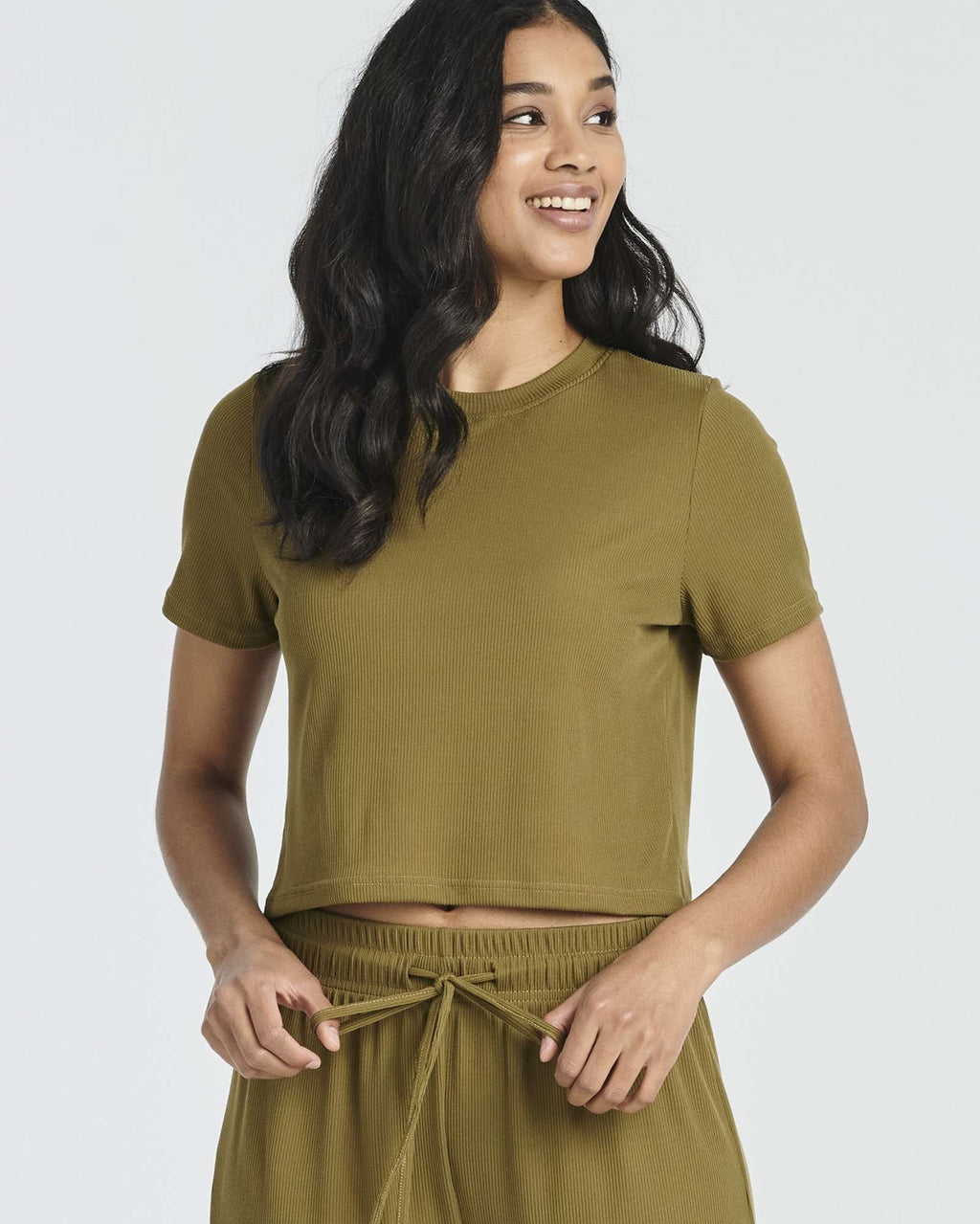 2 Pack: Women's Ribbed Knit Cropped Top with Jogger Sweatpants