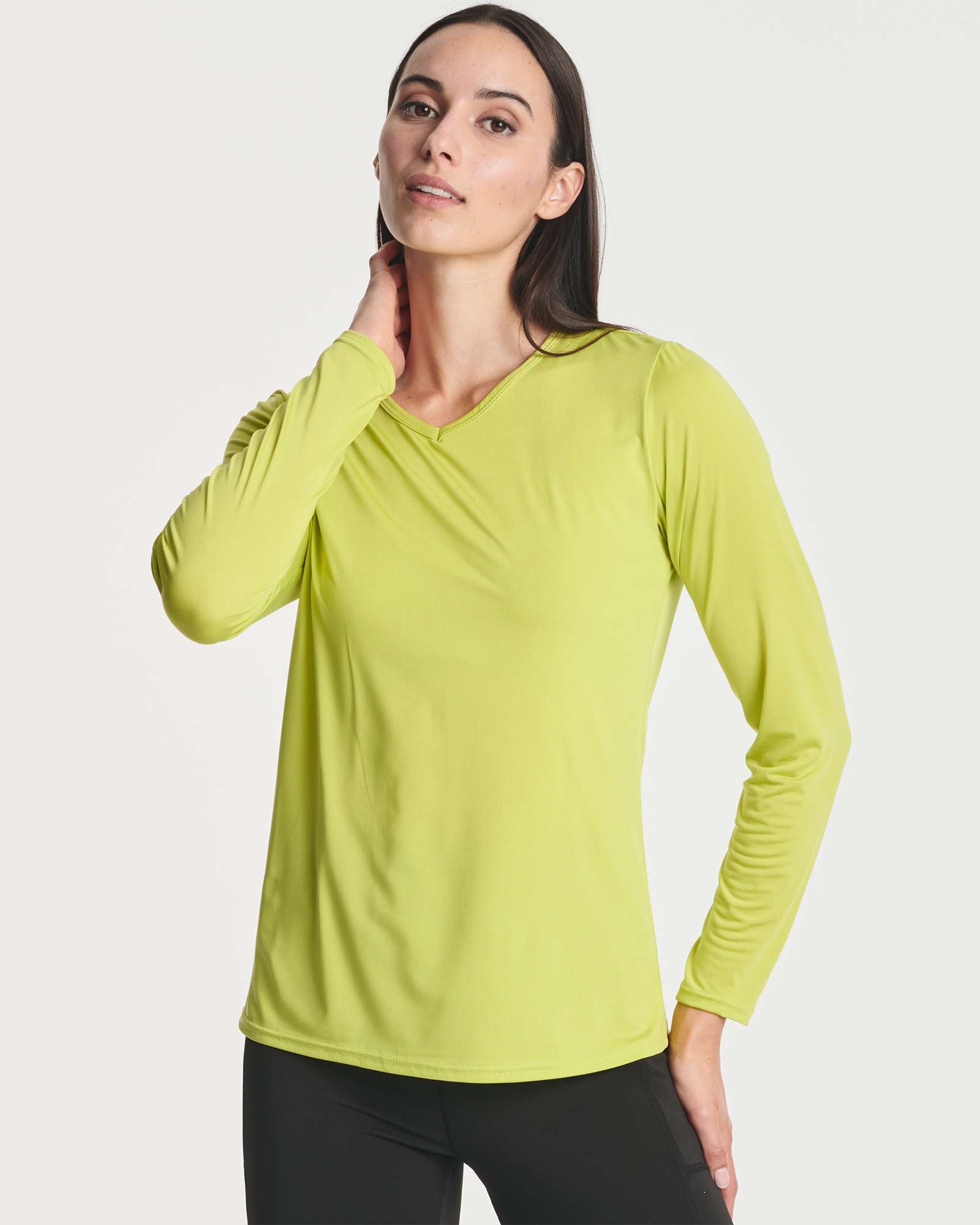 4 Pack: Women's Dry-Fit Long-Sleeve V-Neck Athletic Workout Shirt (Available in Plus Size)