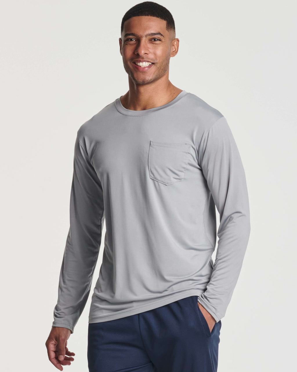 4 Pack: Mens Dry-Fit Long Sleeve Pocket Crew T-Shirt