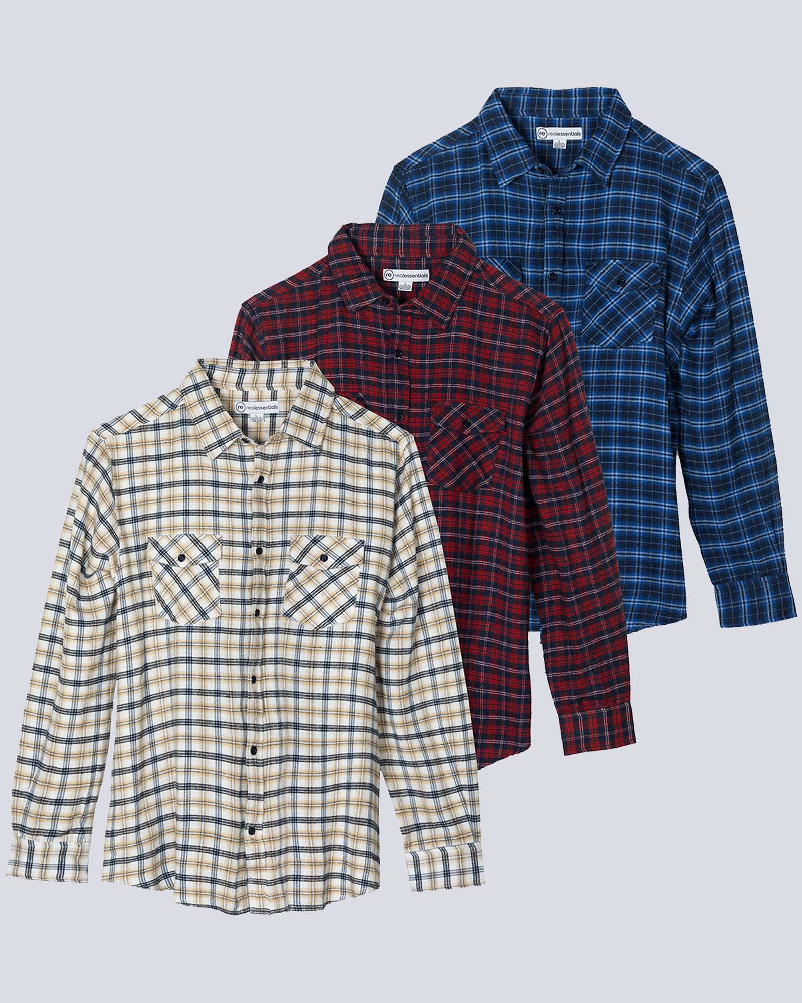 3 Pack: Men's Long-Sleeve Flannel Shirt