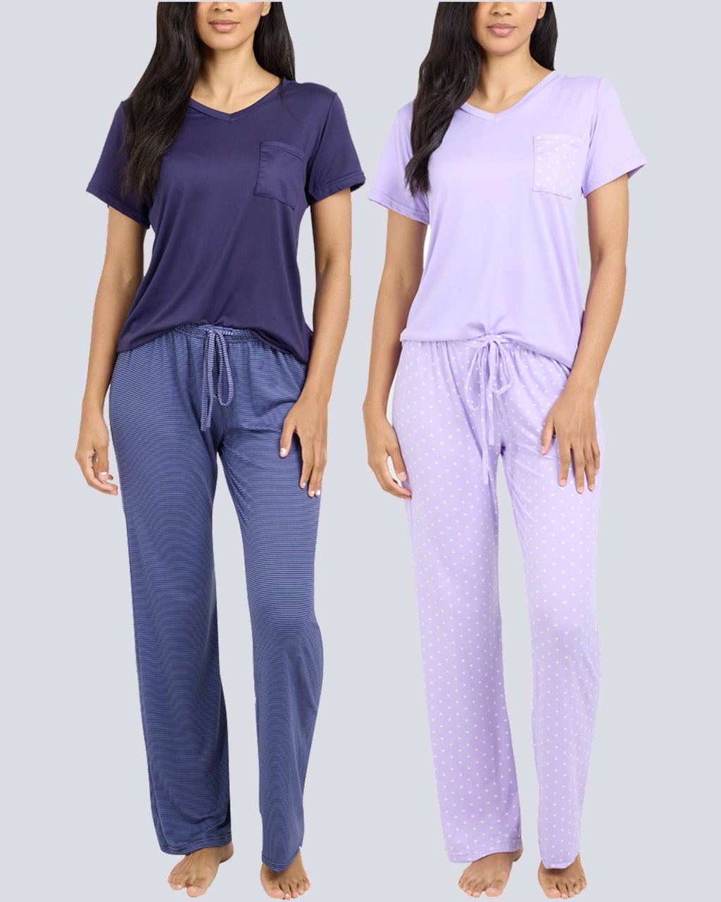 2 Pack: Women’s Pajama Set Super-Soft Short Sleeve V-Neck Top With Pants (Available in Plus Size)