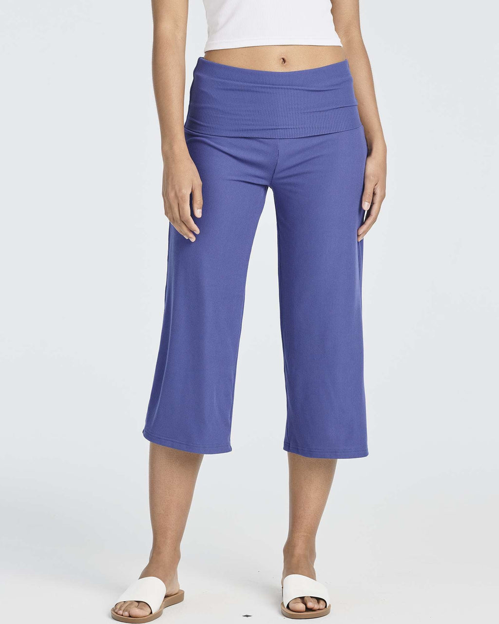 3 Pack: Women's Ribbed Foldover Wide Leg Capri Pants