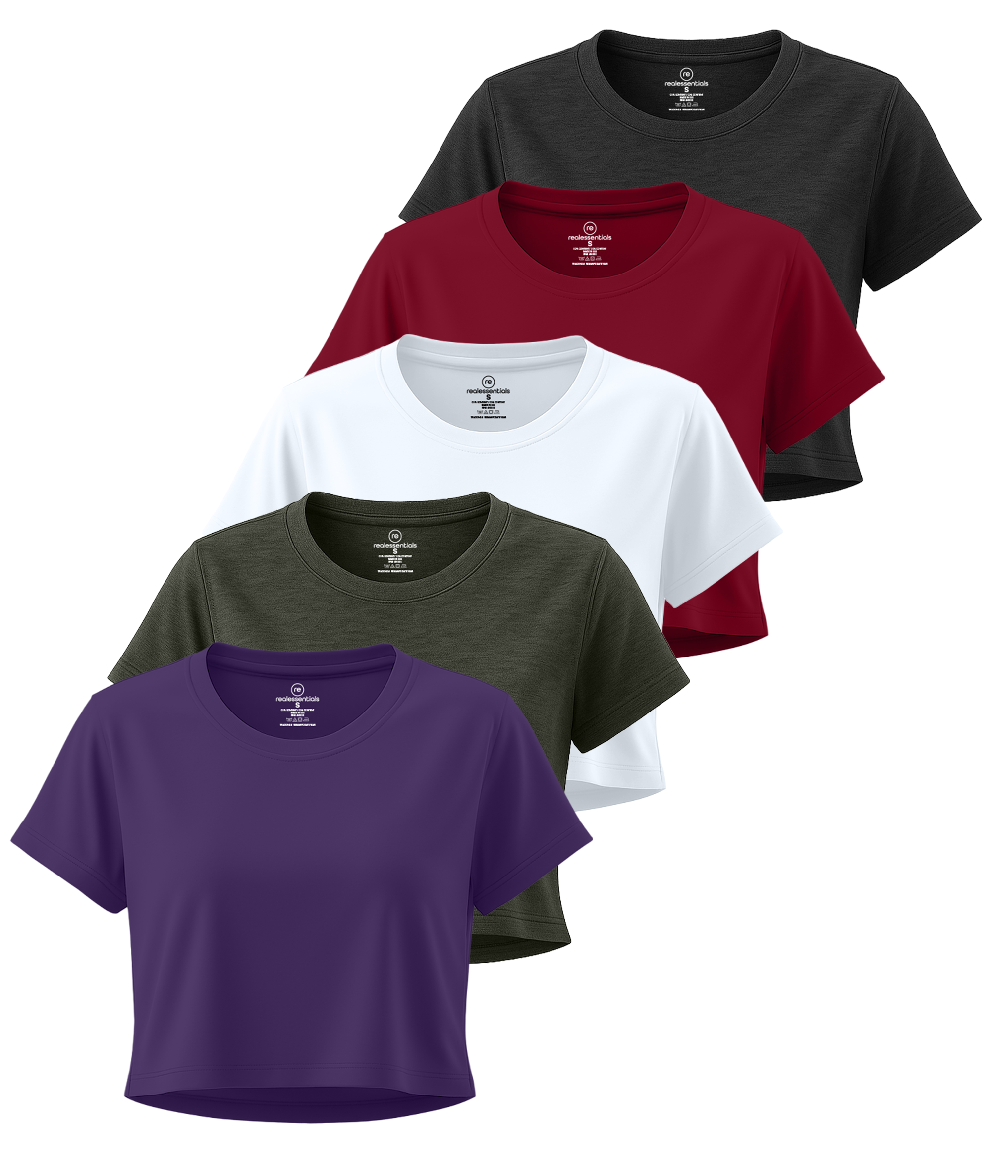 5 Pack: Women's Dry Fit Crop Top - Short Sleeve Crew Neck Stretch Athletic Tee (Available in Plus Size)