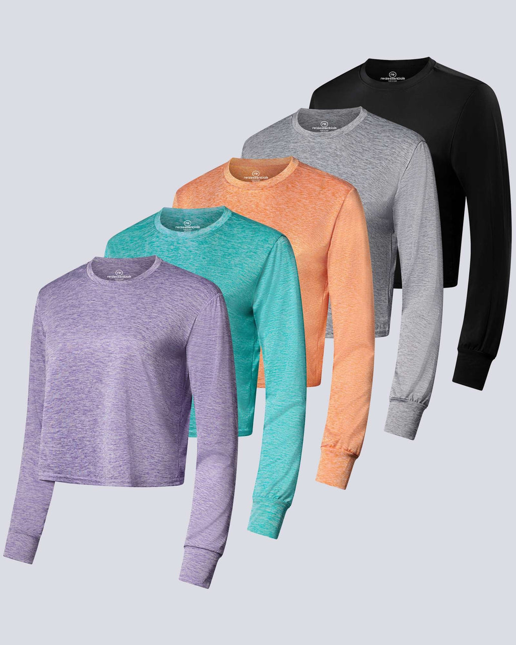 5 Pack: Womens Dry Fit Crop Top Long Sleeve