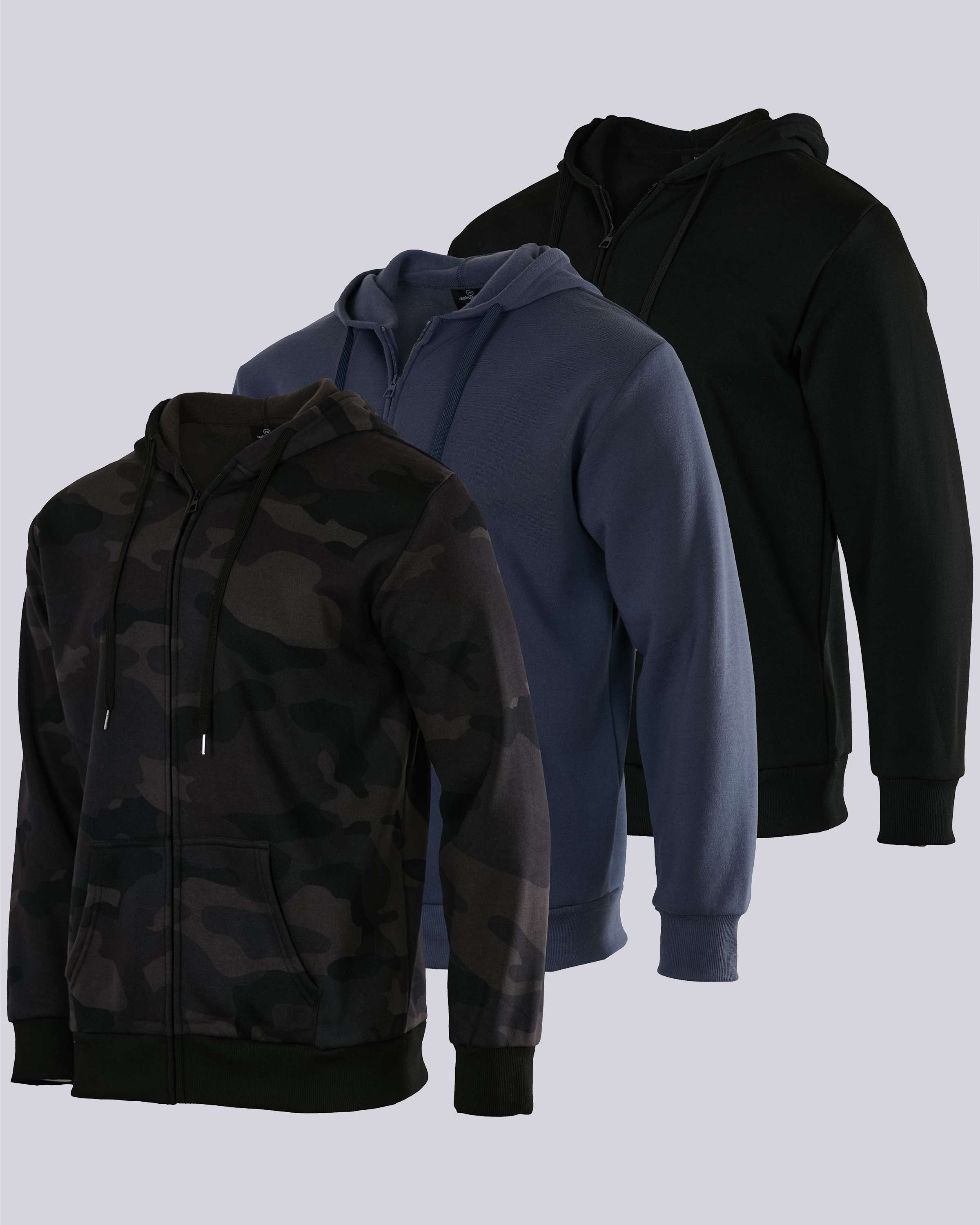 3 Pack: Mens Fleece Full Zip Hoodie Jacket