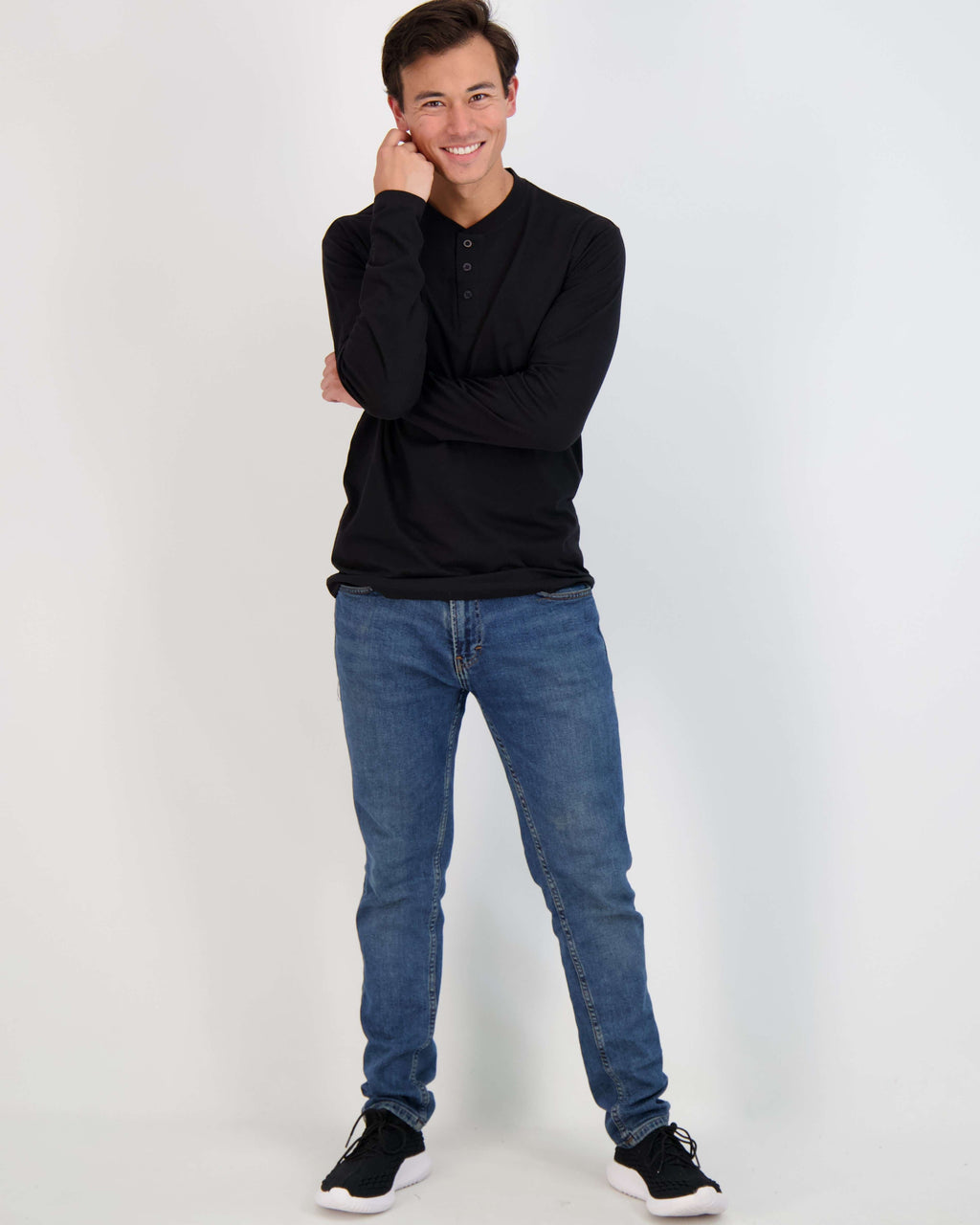 3 Pack: Mens Long Sleeve Cotton Henley T-Shirt