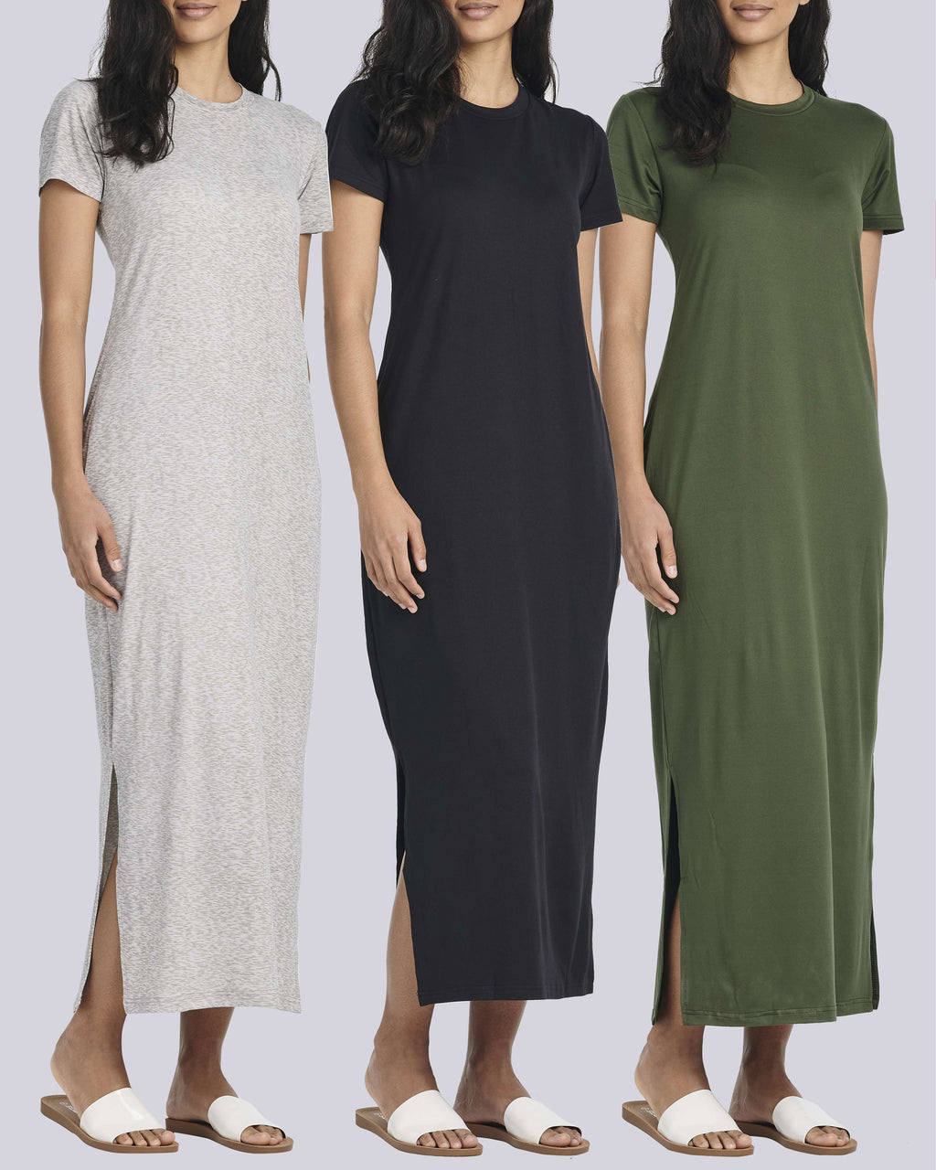 3 Pack: Women’s Casual Short Sleeve Maxi T-Shirt Dress (Available In Plus Size)