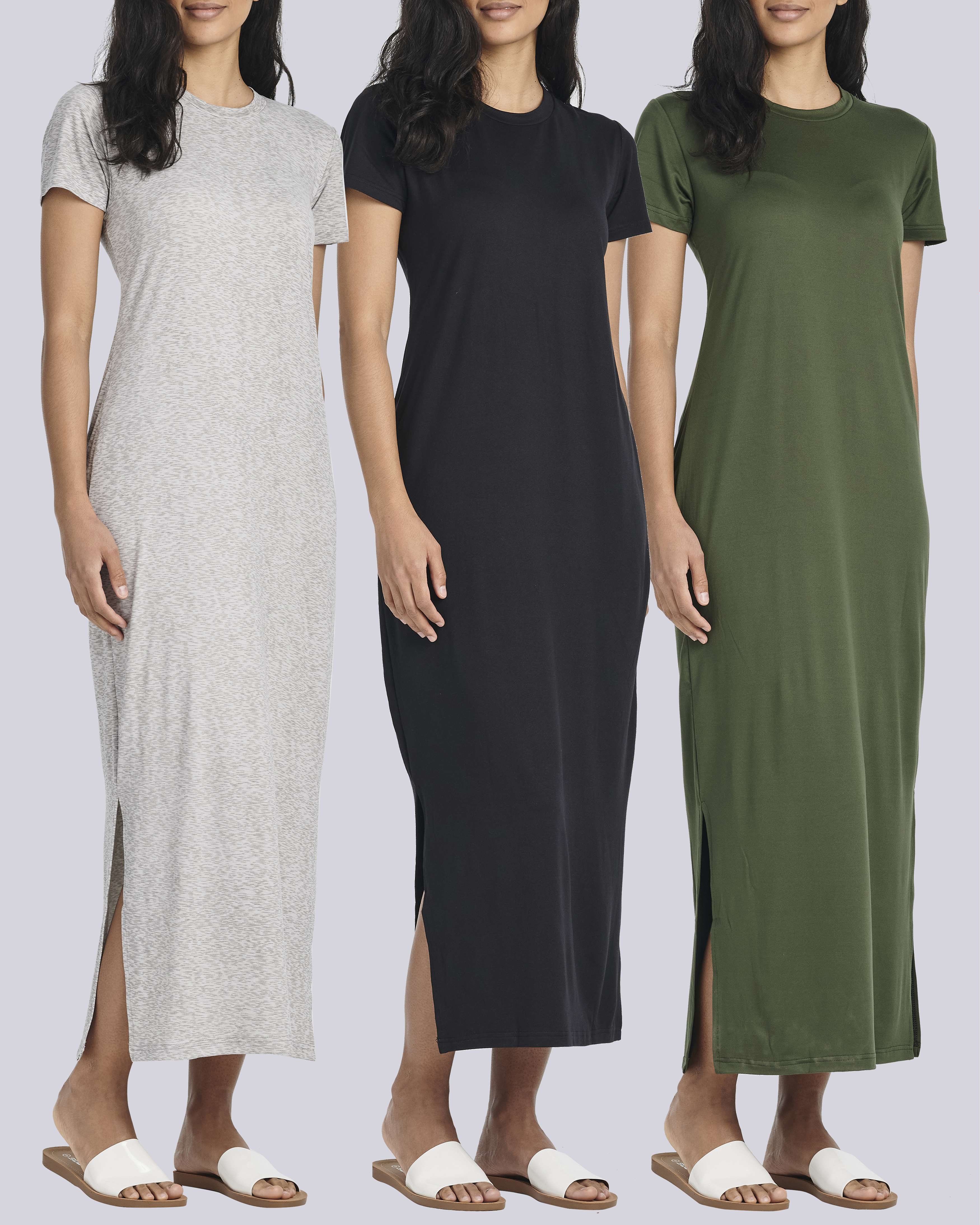 3 Pack: Women’s Casual Short Sleeve Maxi T-Shirt Dress (Available In Plus Size)