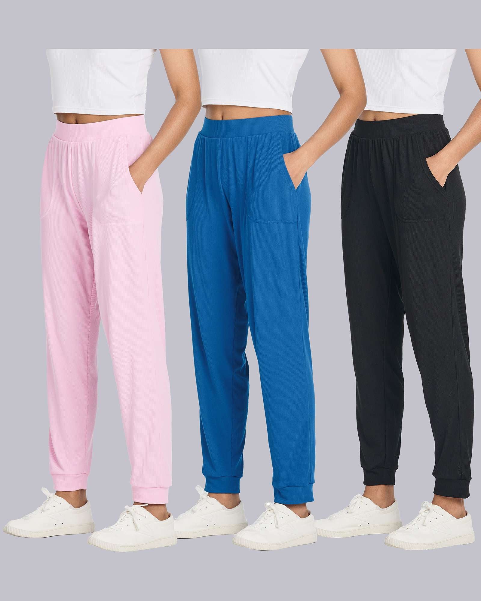 3 Pack: Women's Ribbed Lounge Jogger Sweatpants