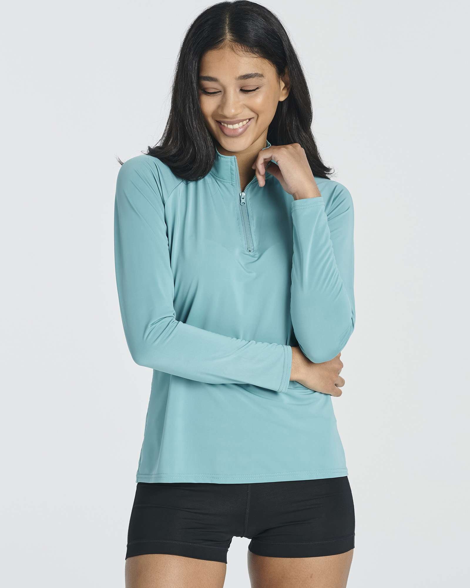 3 Pack: Women's 1/4 Zip Rash Guard Long Sleeve Swim Shirt