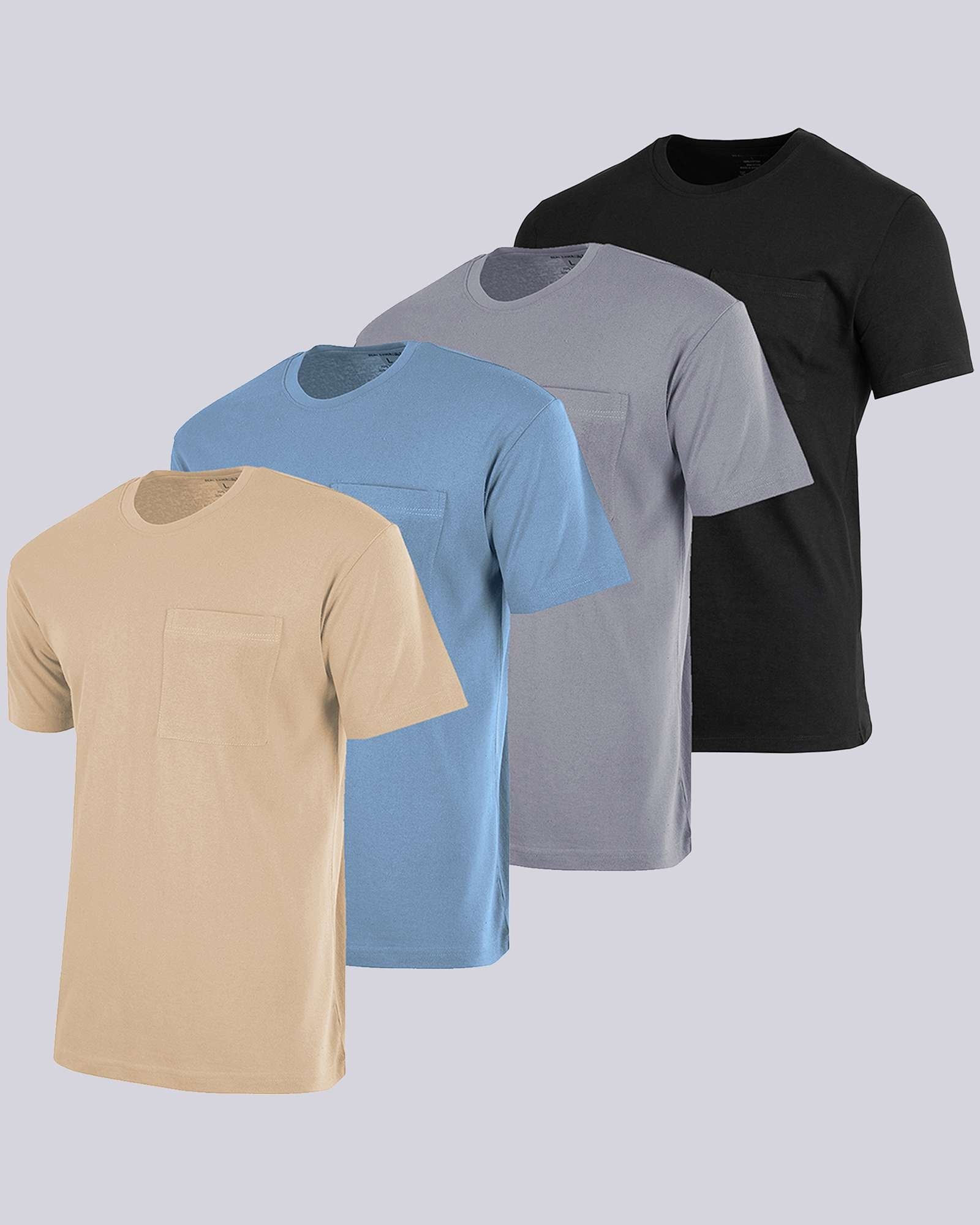4 Pack: Mens Cotton Short Sleeve Crew Neck Pocket T-Shirt