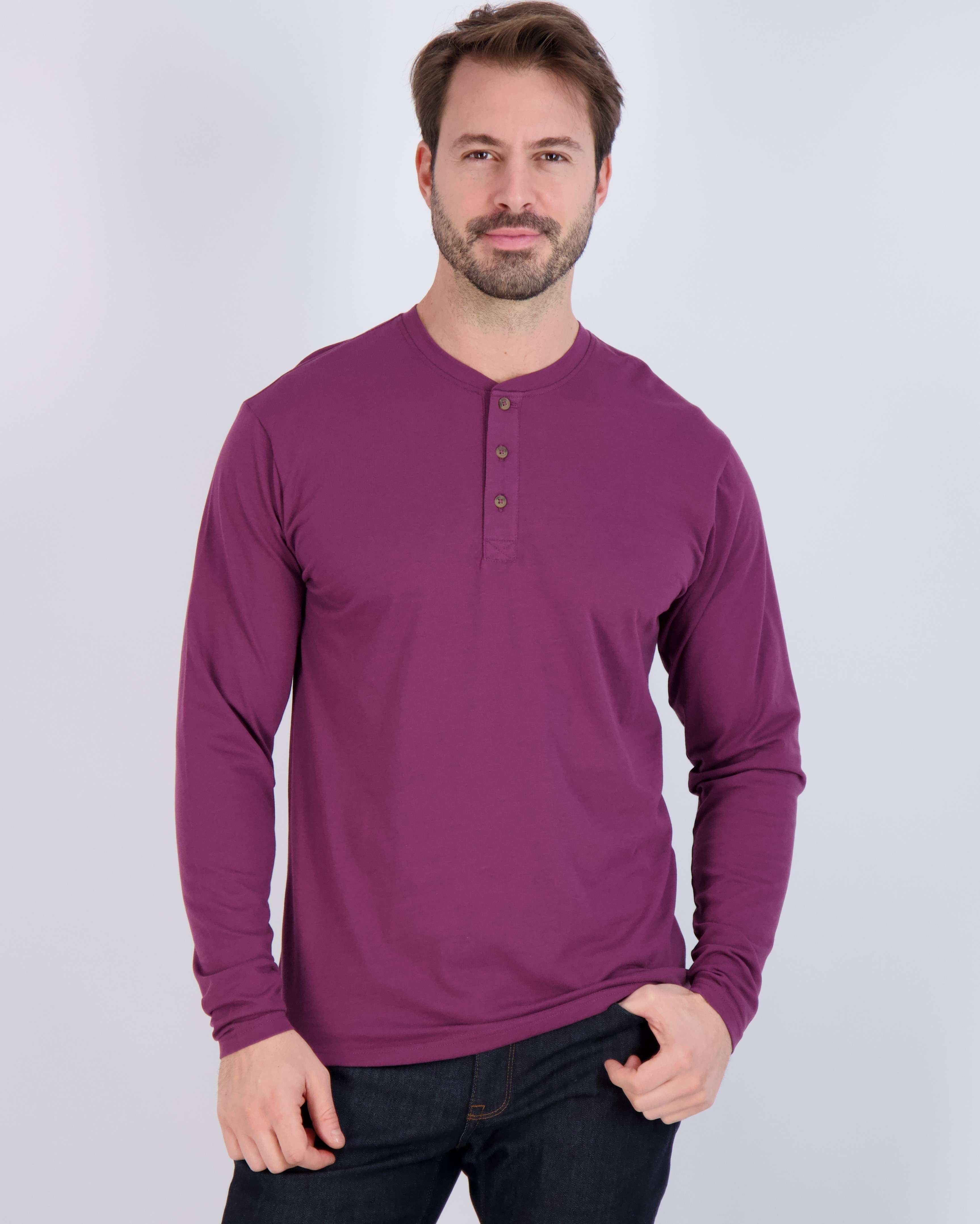 3 Pack: Mens Long Sleeve Cotton Henley T-Shirt