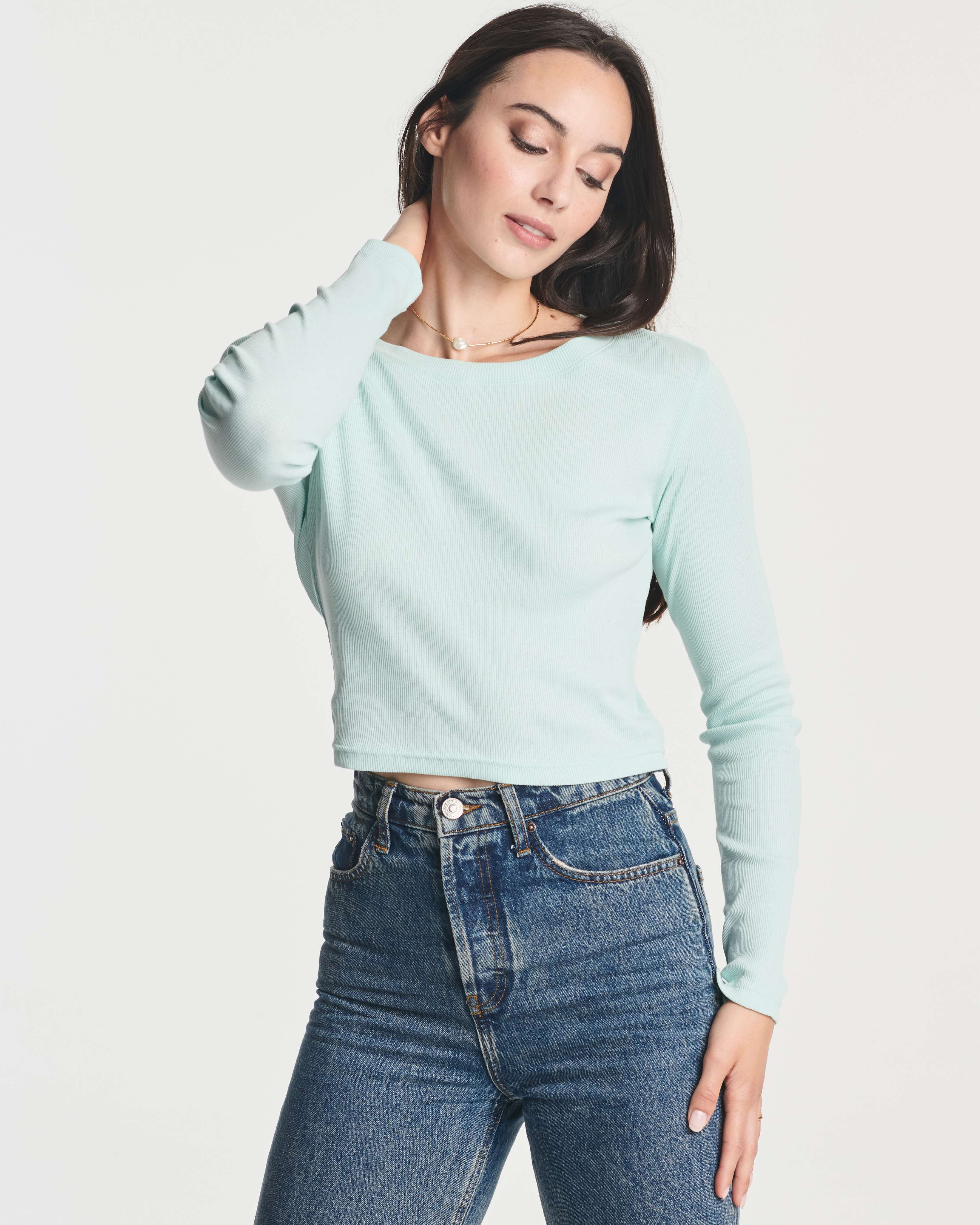 4 Pack: Women's Long Sleeve Ribbed Knit Crop Top (Available in Plus Size)
