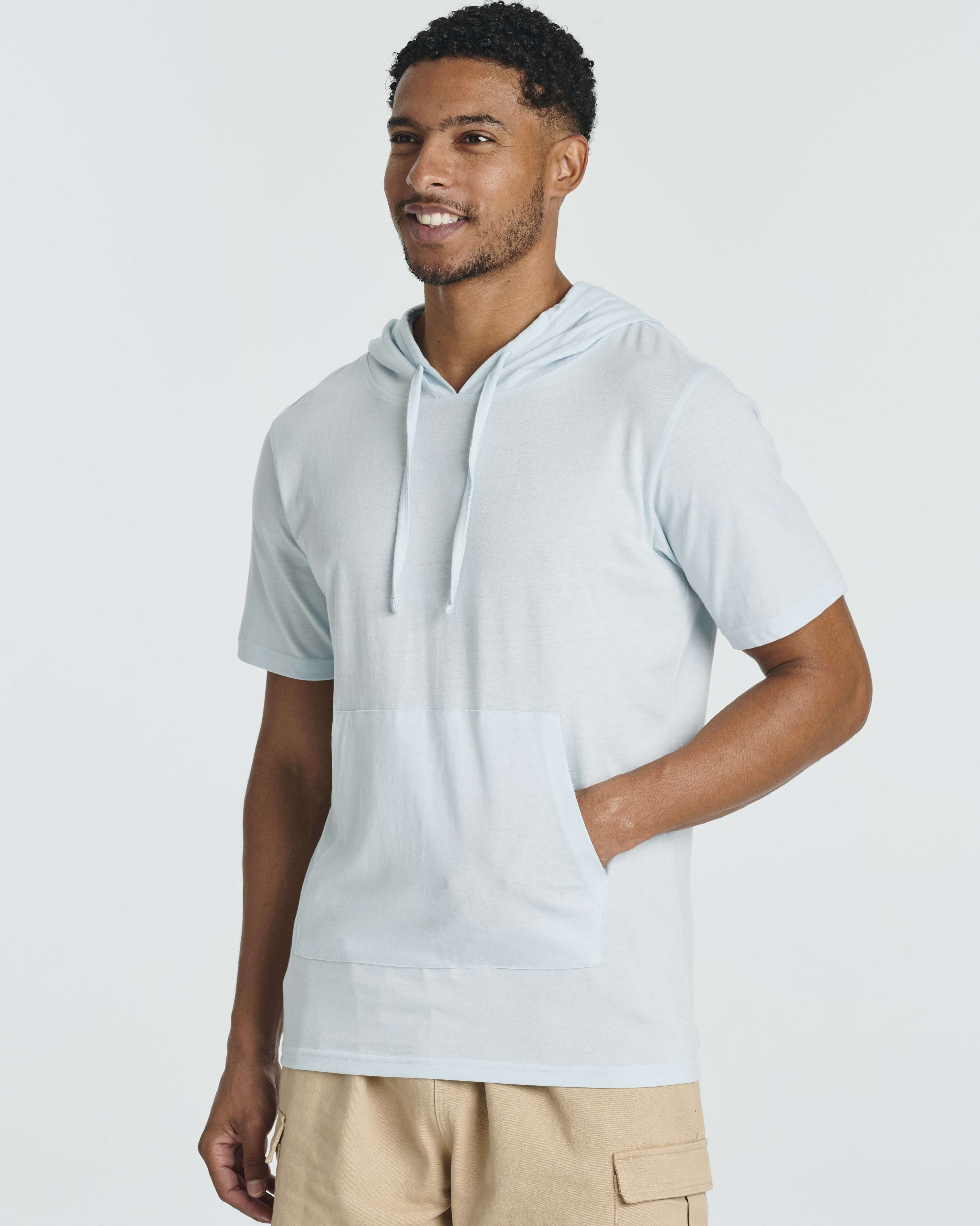 Men's Cotton Short-Sleeve Hoodie Hooded T-Shirt With Drawstring & Pockets (Available in Big & Tall)