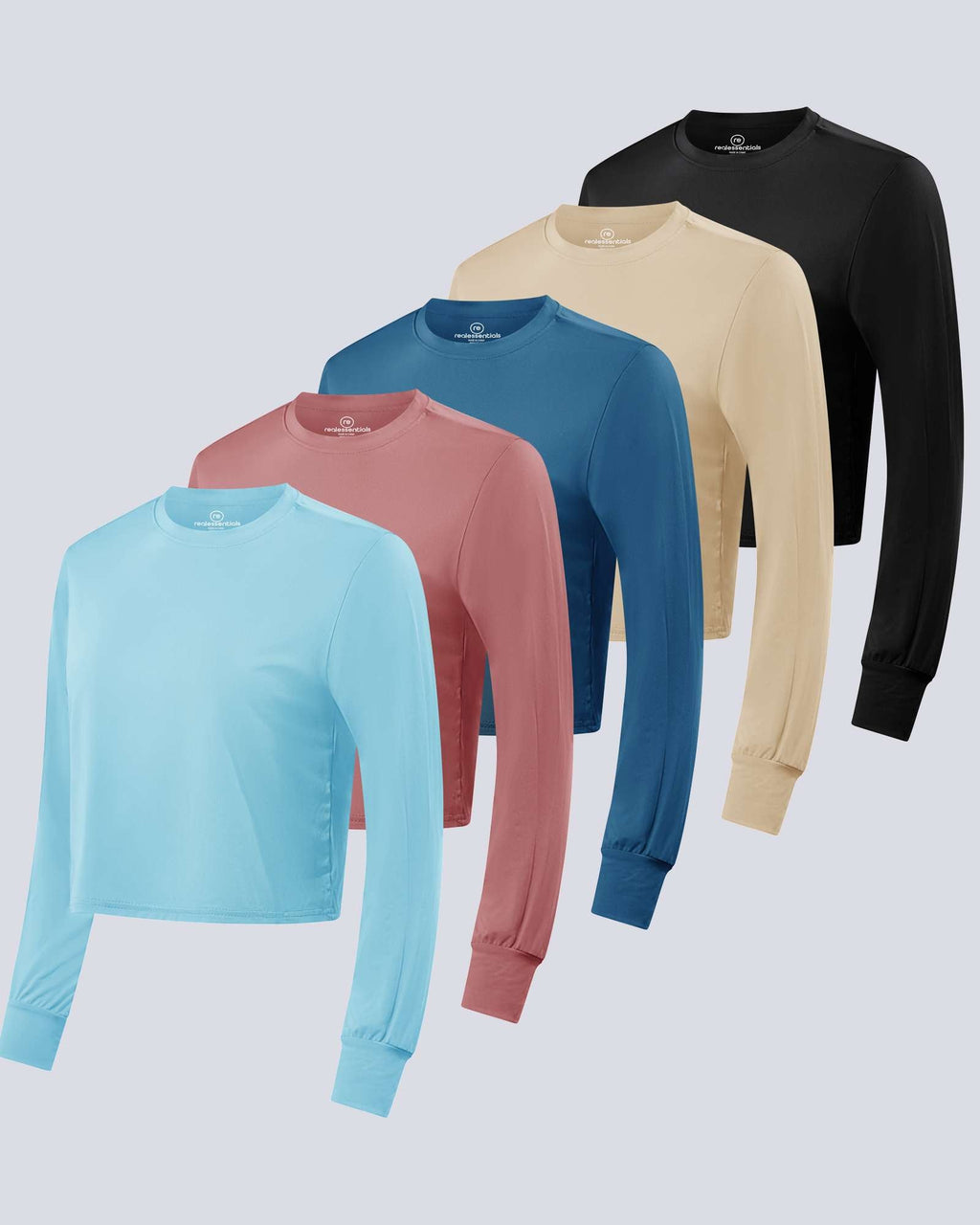 5 Pack: Womens Dry Fit Crop Top Long Sleeve