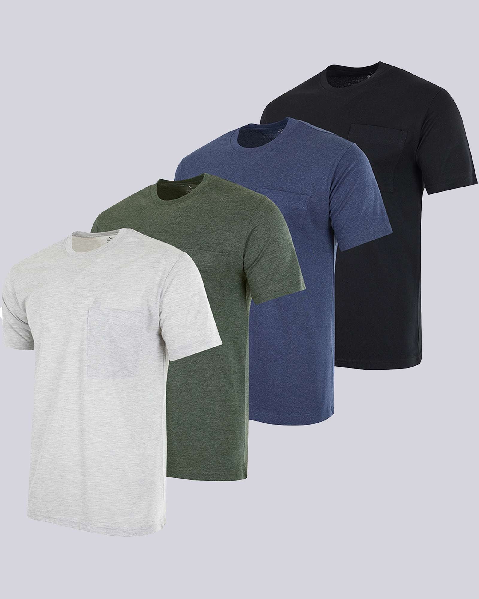 4 Pack: Mens Cotton Short Sleeve Crew Neck Pocket T-Shirt