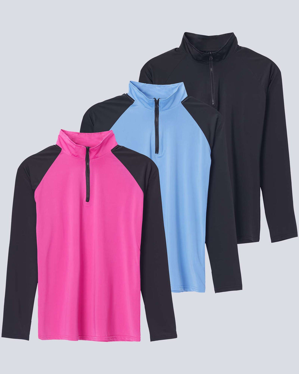 3 Pack: Women's 1/4 Zip Rash Guard Long Sleeve Swim Shirt