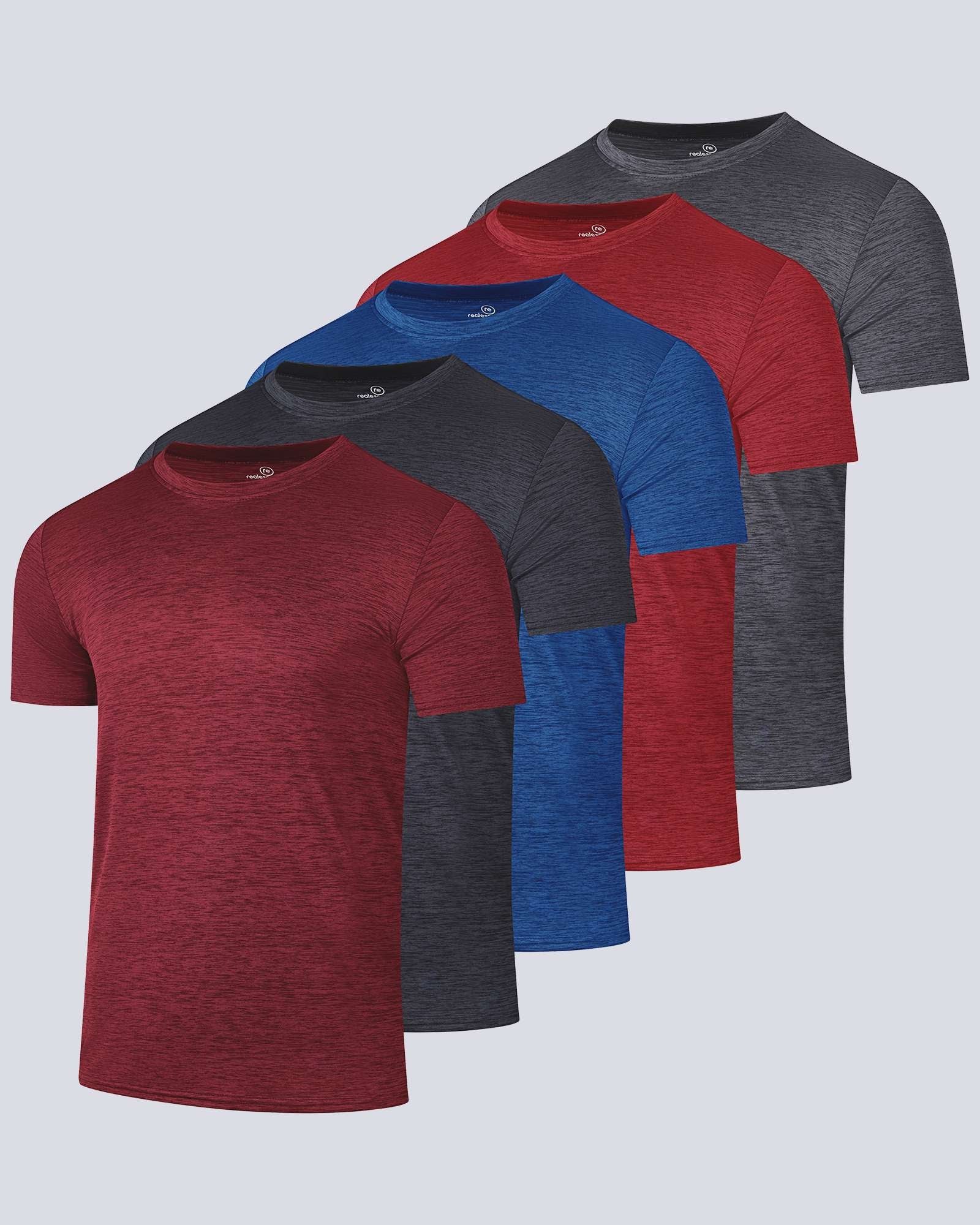 5 Pack: Mens Dry-Fit Active Crew Neck T-Shirt