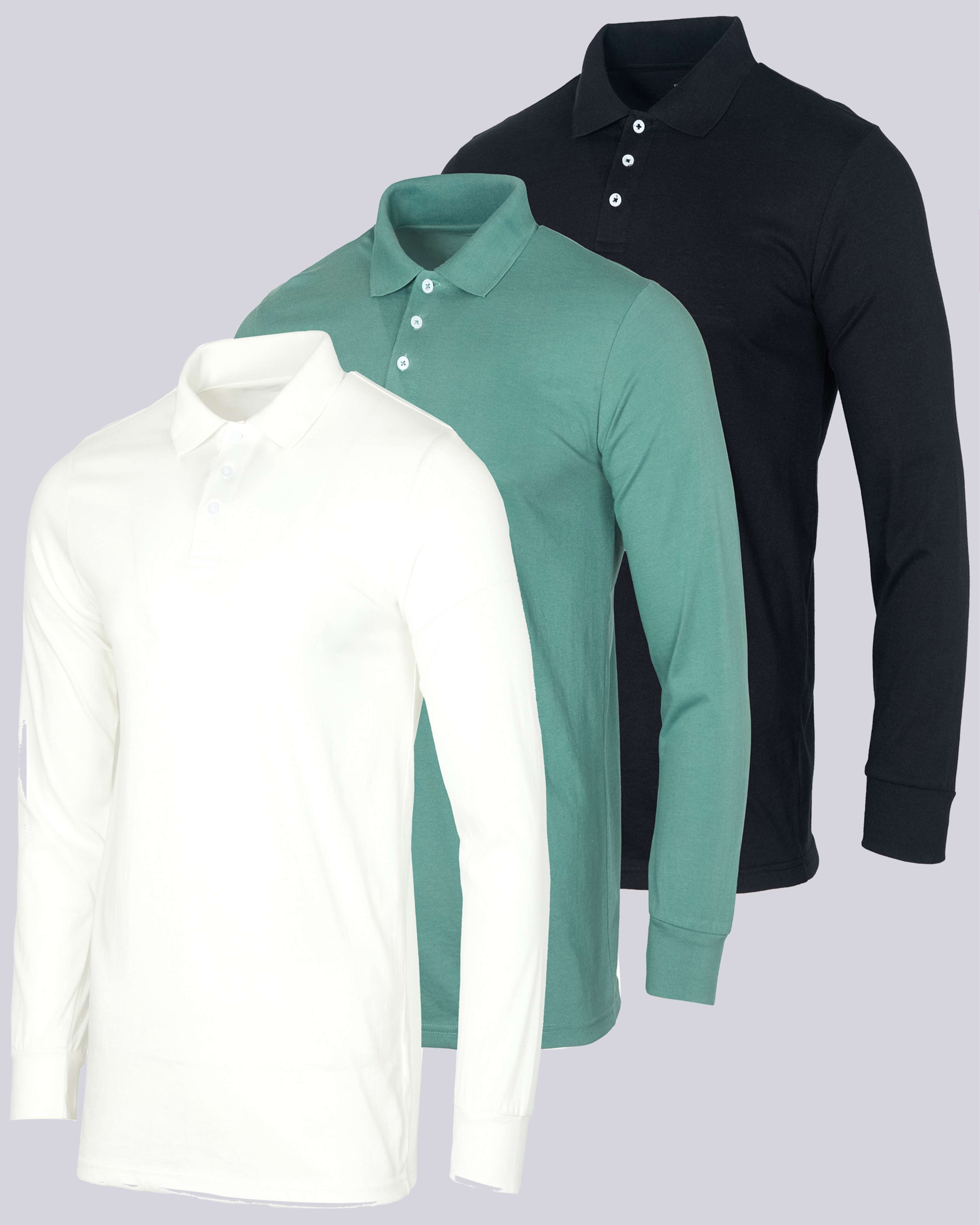3 Pack: Men's Cotton Jersey Long-Sleeve Polo Shirt (Available in Big & Tall)