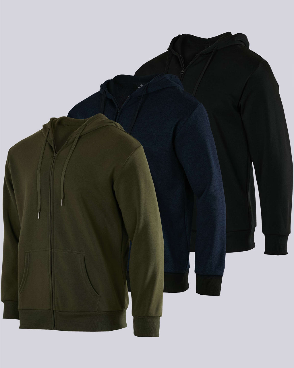 3 Pack: Mens Fleece Full Zip Hoodie Jacket
