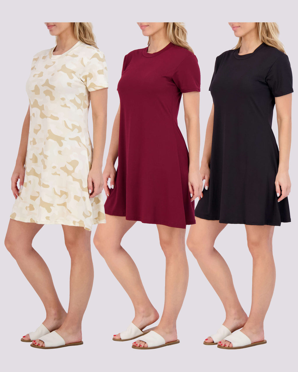 3 Pack: Women's Soft Lounge Swing Casual T-Shirt Dress (Available in Plus Size)