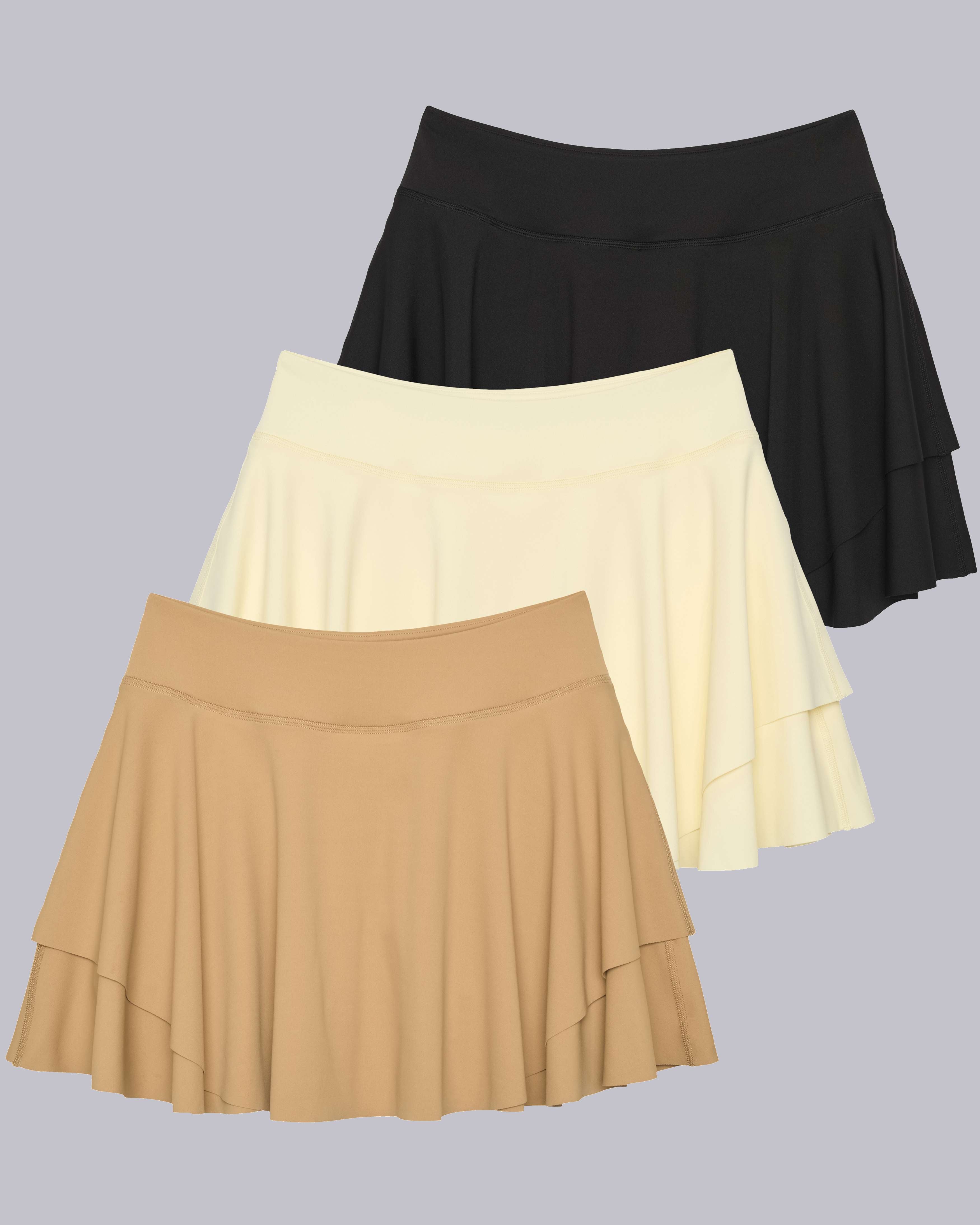 3 Pack: Women's Layered Ruffle Tennis Golf Skort